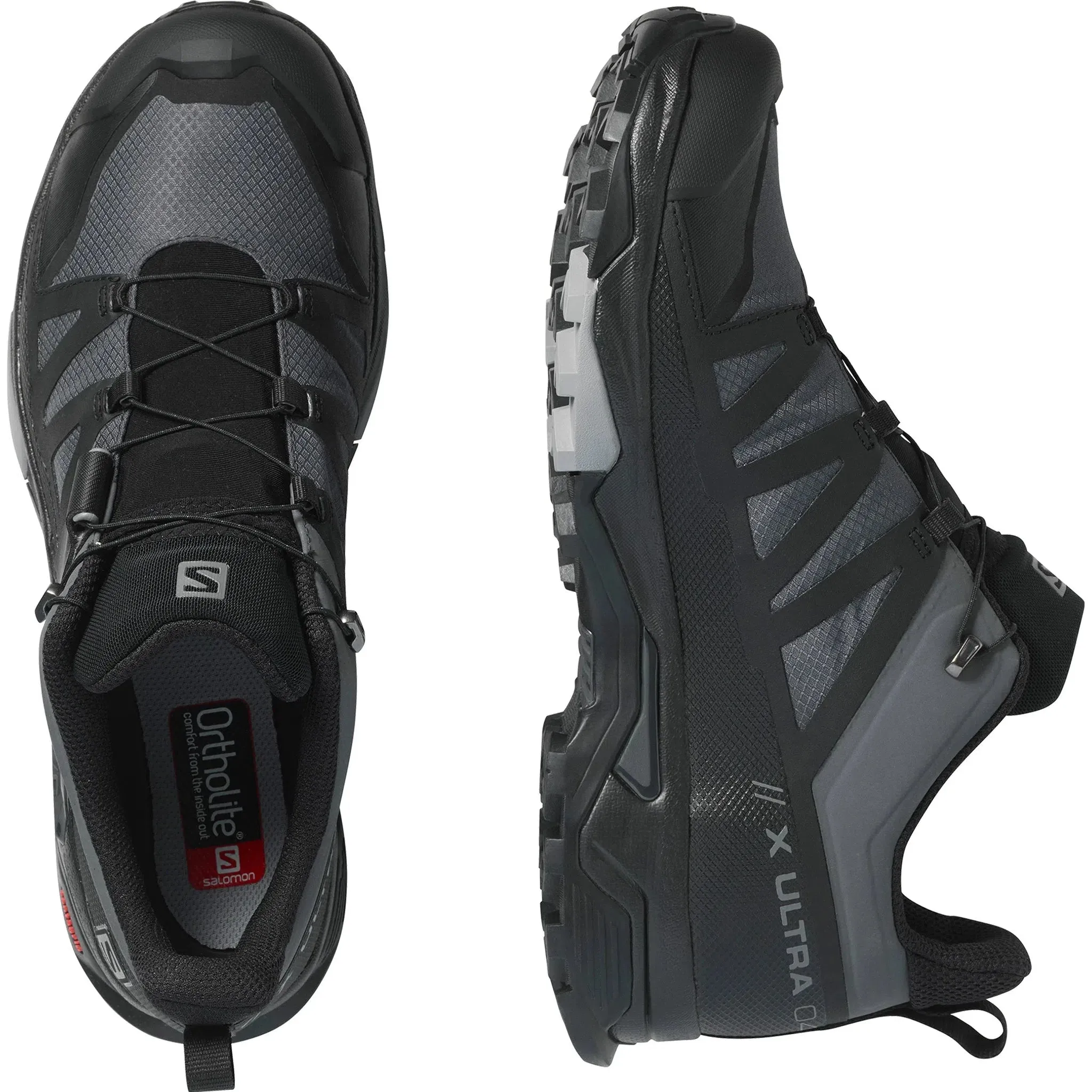 Men's Salomon X Ultra 4  wide GTX Magnet - Black - Monument Adjustable Gaiter Hook