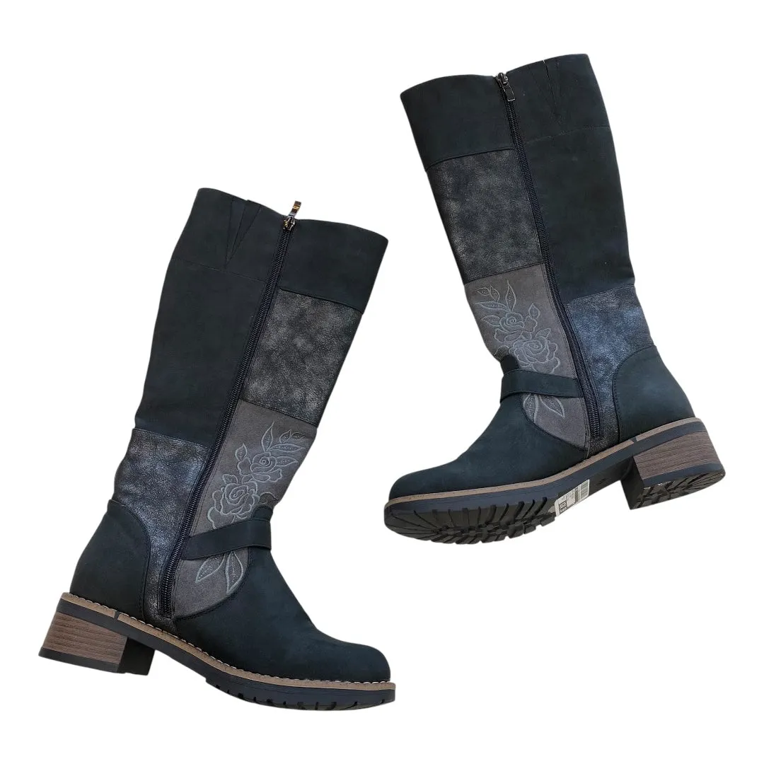 Boots Knee Heels By Cmc In Black & Grey, Size:8.5 Winter Glam Stylish and Cozy