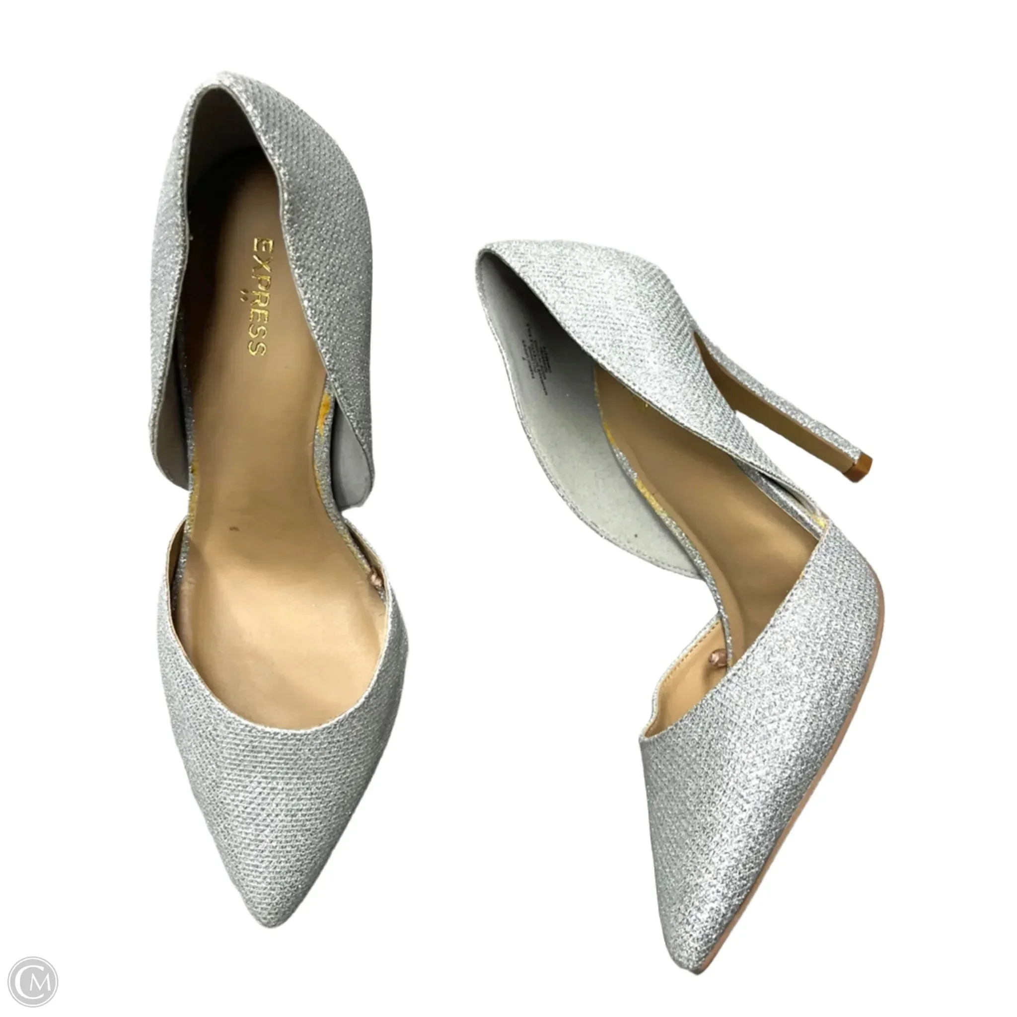Casual Office Heels Shoes Heels Stiletto By Express In Silver, Size: 7