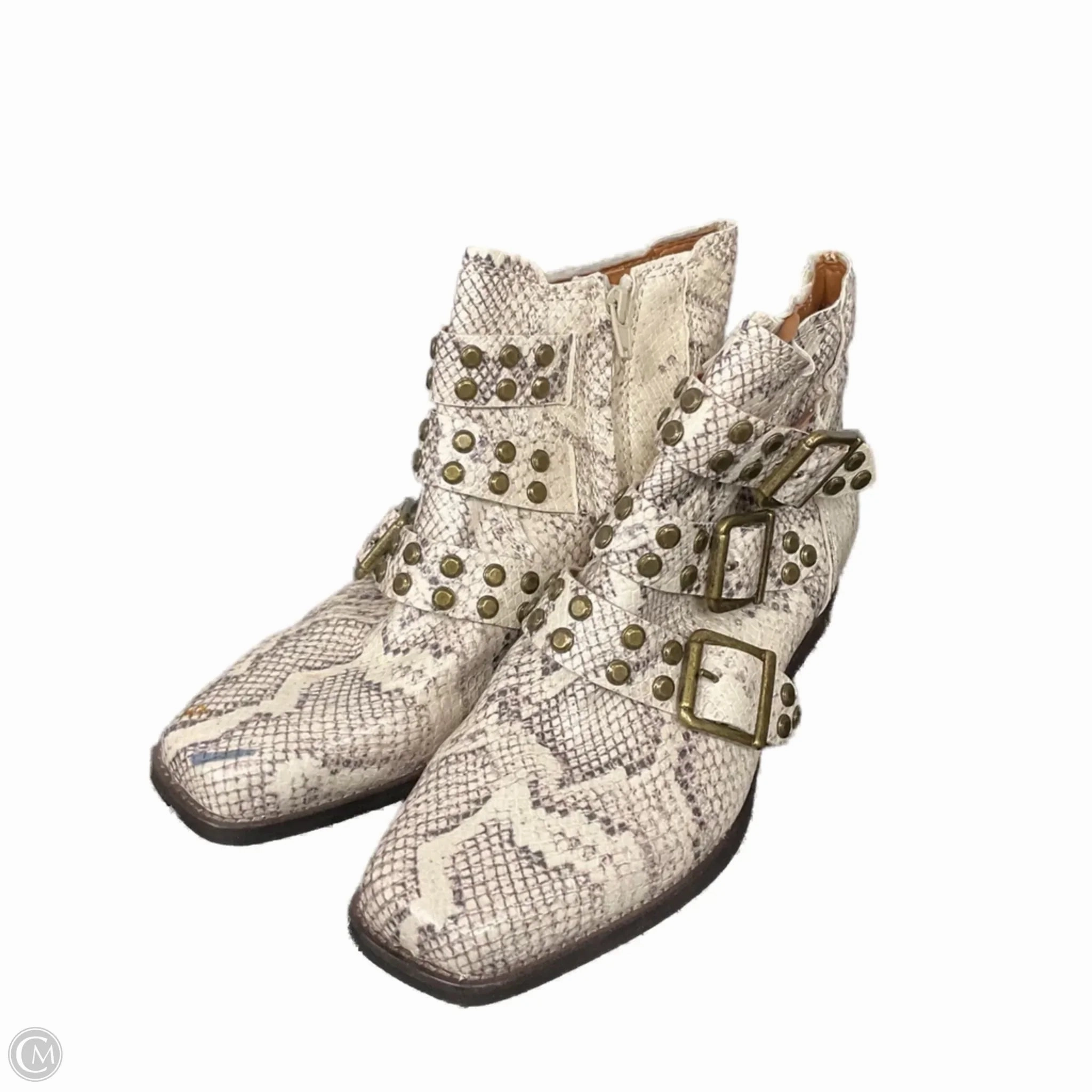 Protective Footwear Textured Grip Pattern Boots Ankle Heels By Clothes Mentor In Snakeskin Print, Size: 7.5