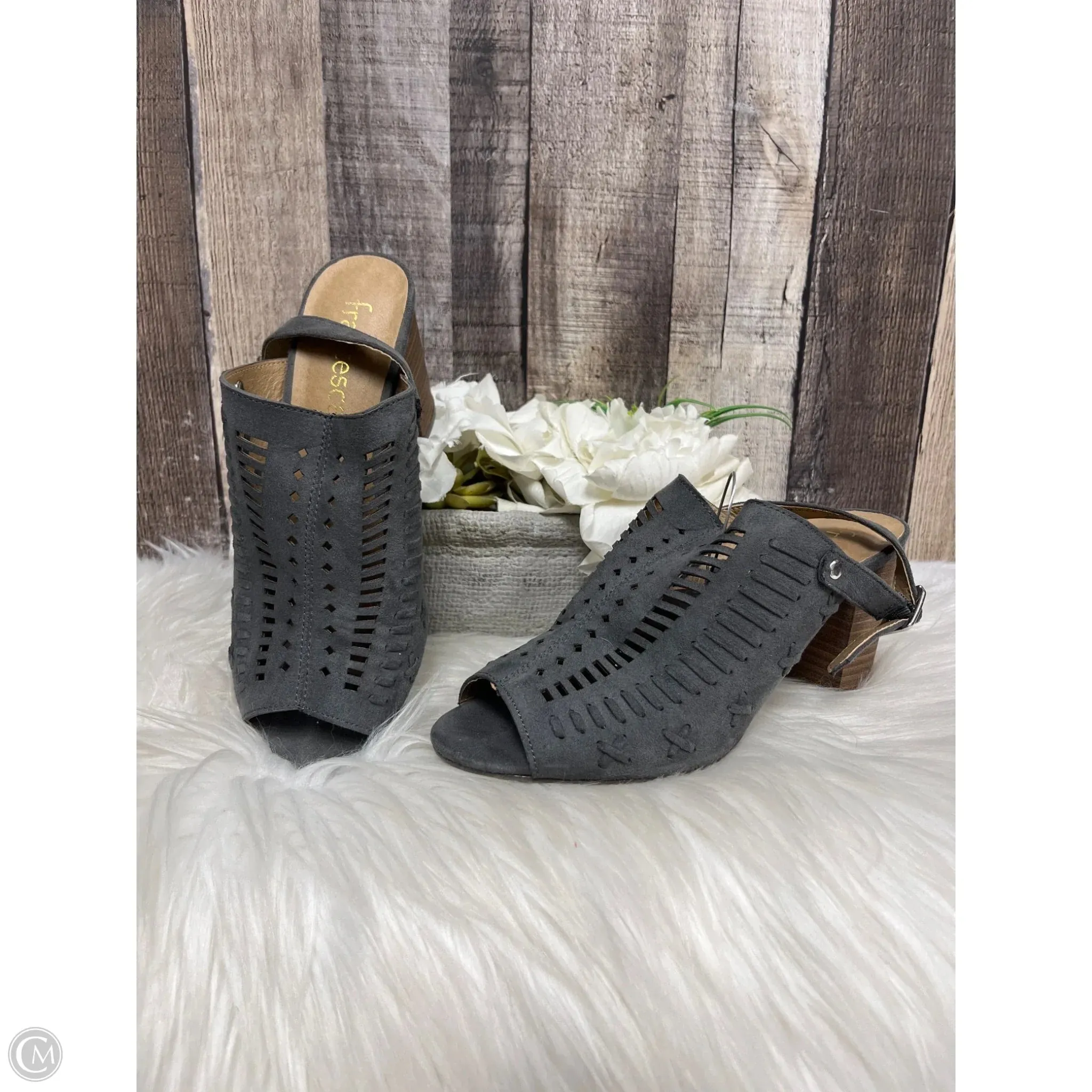 Open Heel Shoes Luxury Heels for Office Shoes Heels Block By Francesca's In Grey, Size: 7
