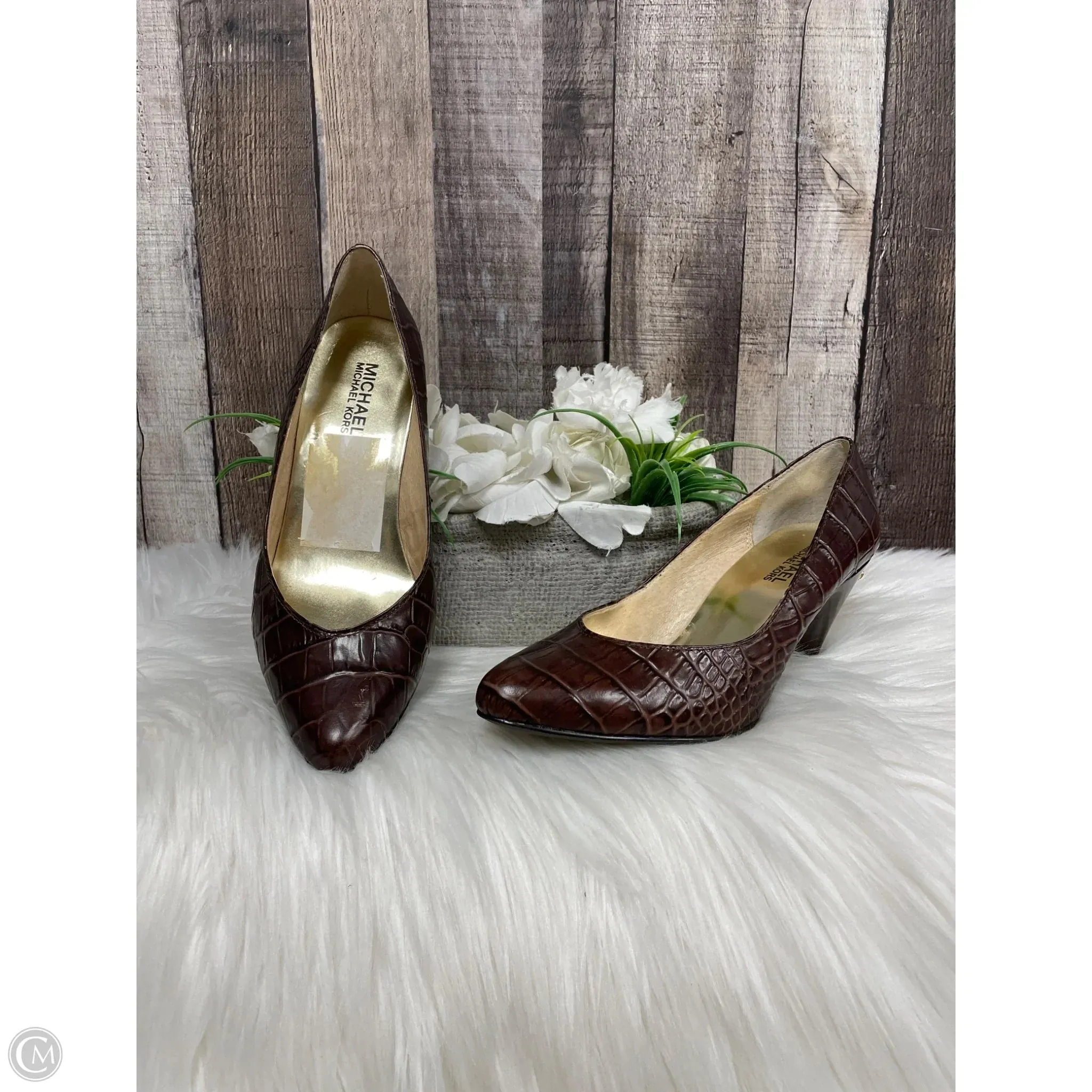 Relaxed Mood Designer Wedding Shoes Shoes Heels Block By Michael By Michael Kors In Brown, Size: 6