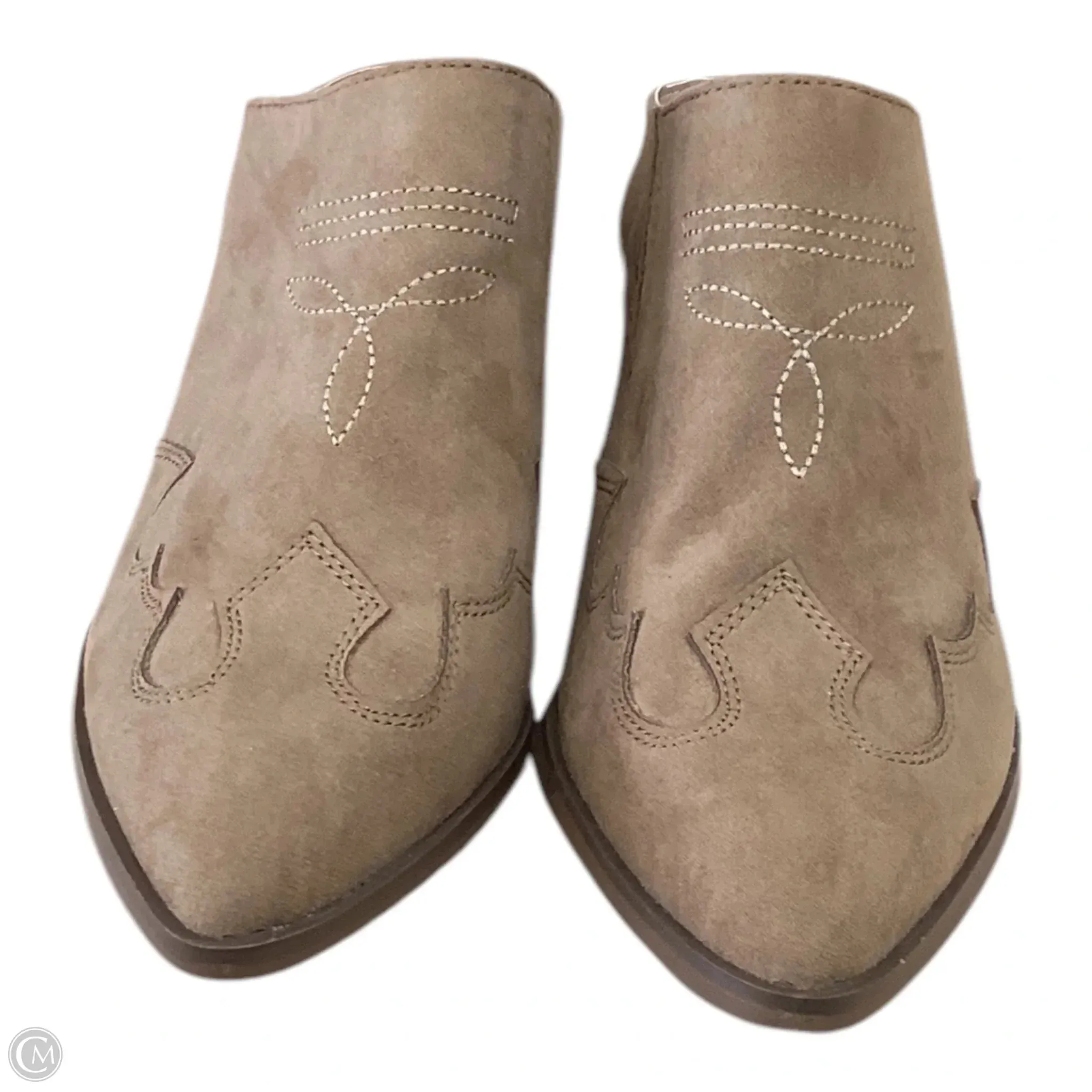 Comfortable Padding Buckle Detail Shoes Heels Block By Esprit In Tan, Size: 7.5