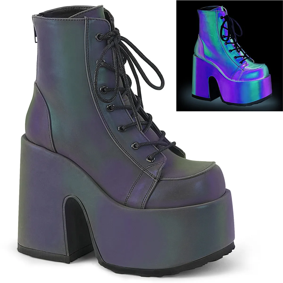 CAMEL-203 DemoniaCult Green Multi Reflective Sexy Women's Ankle Boots (Alternative Footwear)