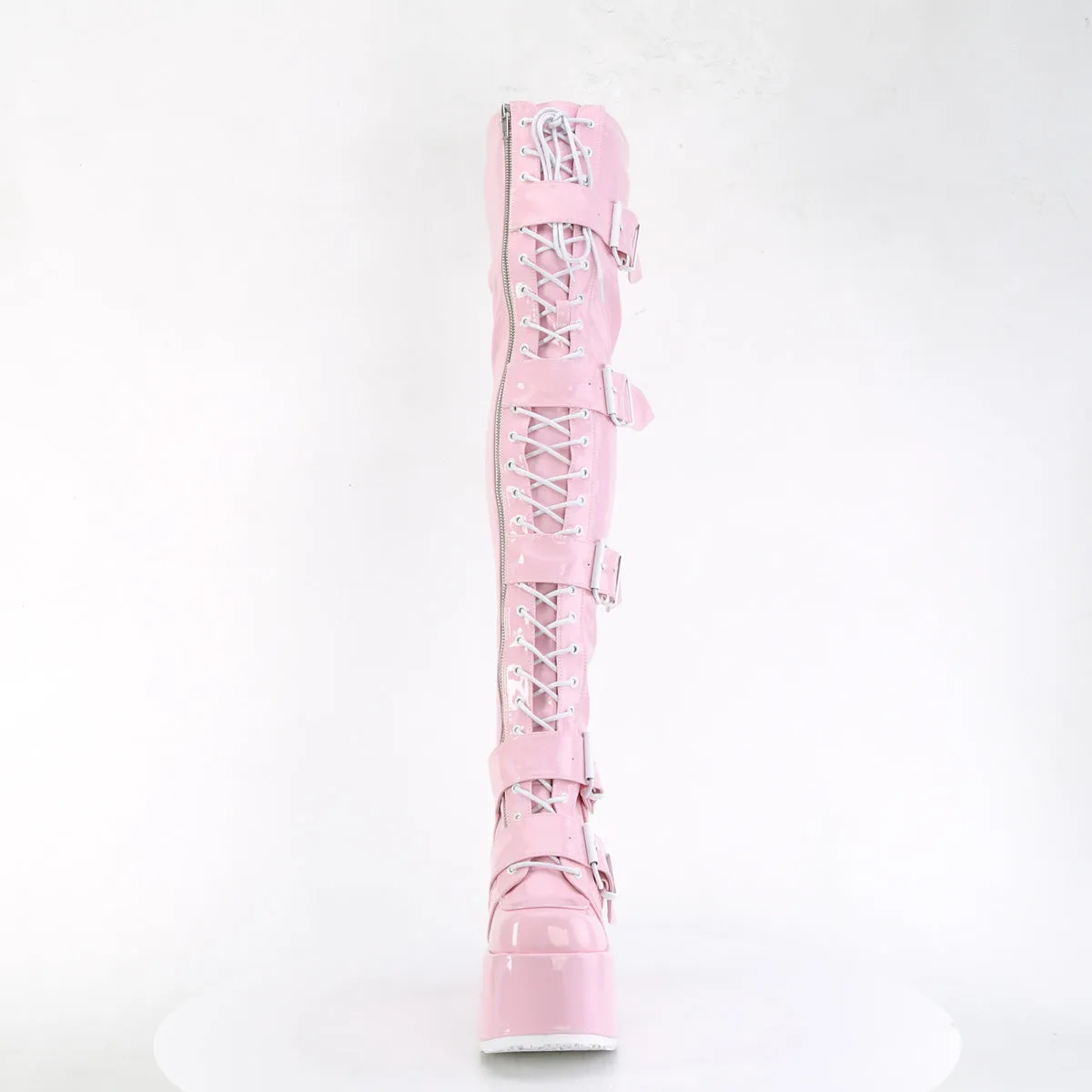 CAMEL-305 DemoniaCult Baby Pink Pink Stretch Holo Sexy Women's Over-the-Knee Boots (Alternative Footwear)