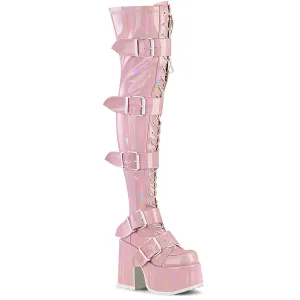 CAMEL-305 DemoniaCult Baby Pink Pink Stretch Holo Sexy Women's Over-the-Knee Boots (Alternative Footwear)