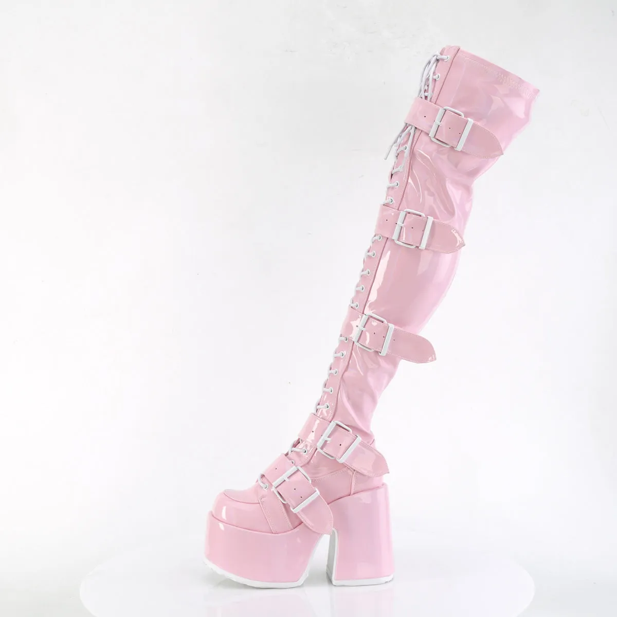 CAMEL-305 DemoniaCult Baby Pink Pink Stretch Holo Sexy Women's Over-the-Knee Boots (Alternative Footwear)