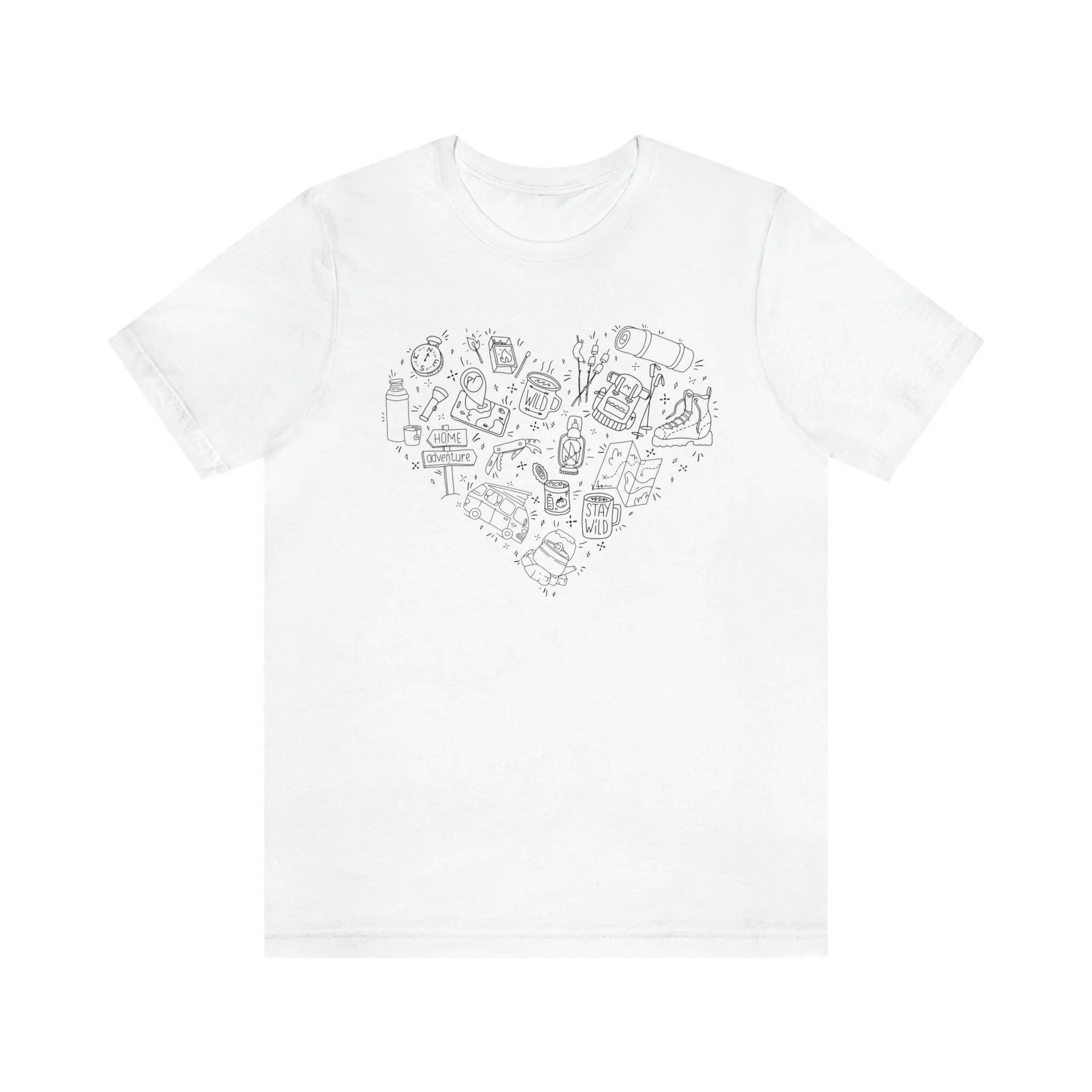 Camping Illustration Heart 100% Cotton Jersey Short Sleeve T-Shirt