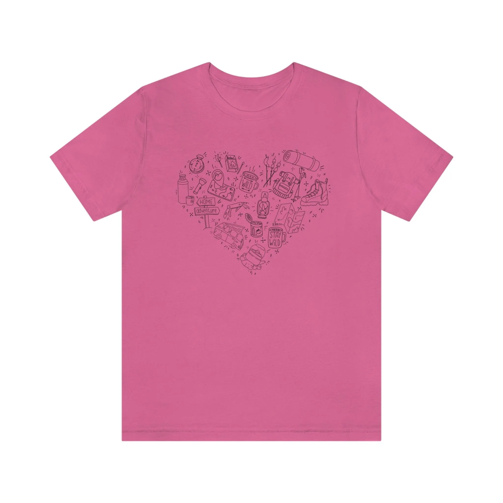 Camping Illustration Heart 100% Cotton Jersey Short Sleeve T-Shirt