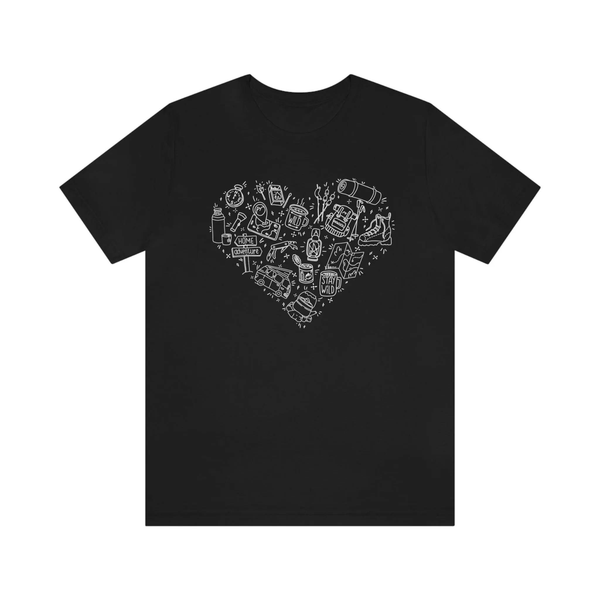 Camping Illustration Heart 100% Cotton Jersey Short Sleeve T-Shirt