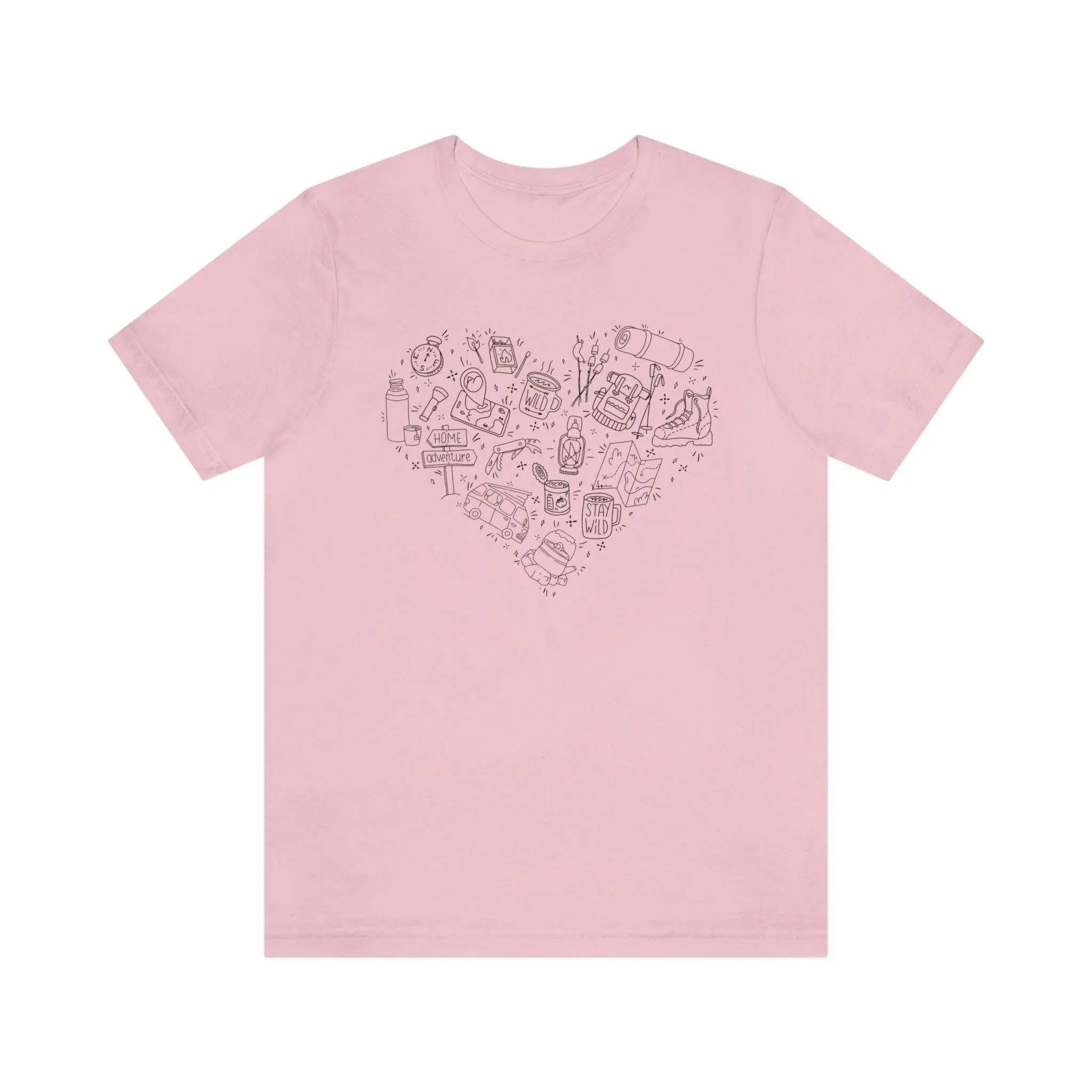 Camping Illustration Heart 100% Cotton Jersey Short Sleeve T-Shirt
