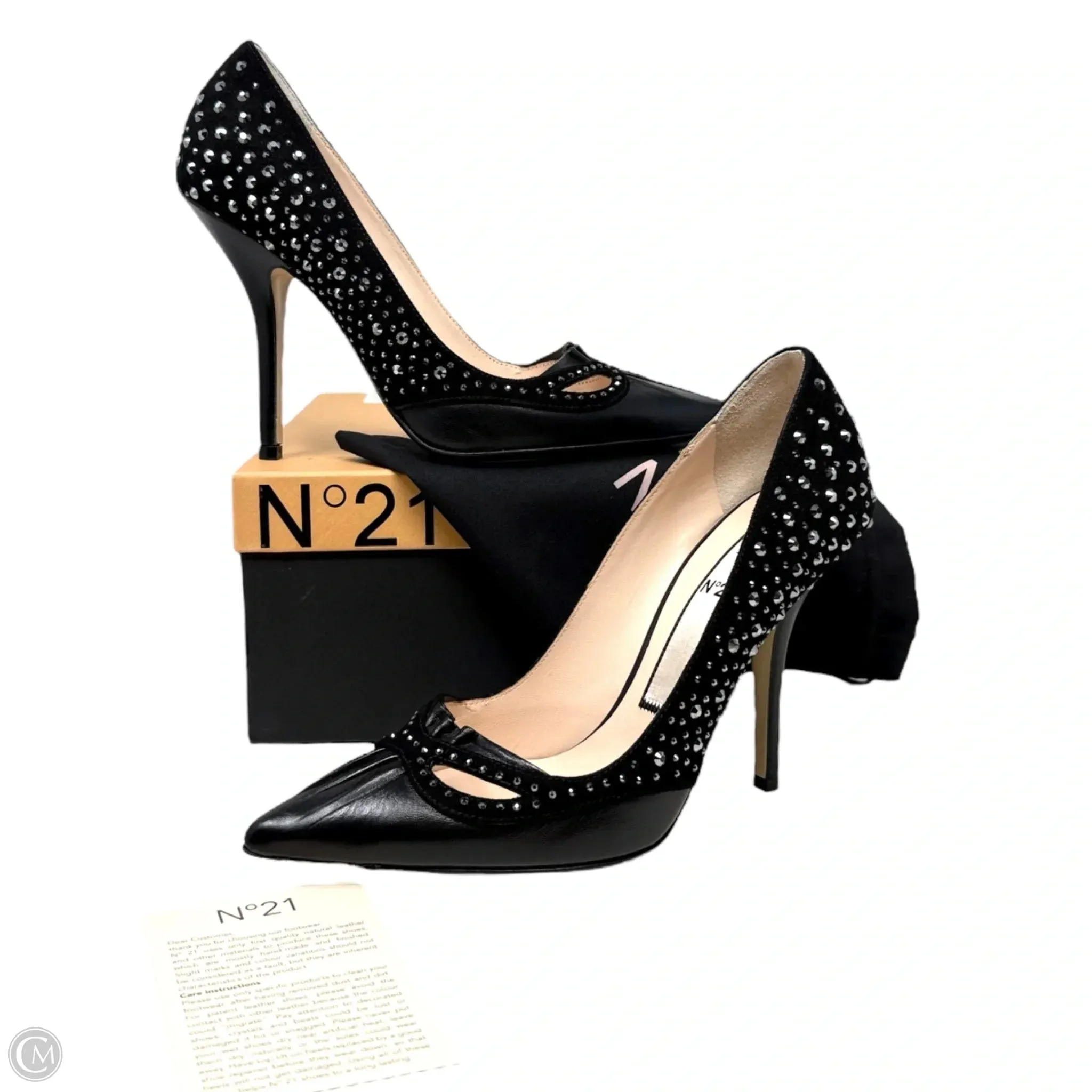 Capretto Camoscio Crystal Embellished Cutout Stiletto Pumps By N?? 21 In Black, Size: US 8.5/IT 38.5 All Occasion Feminine Touch