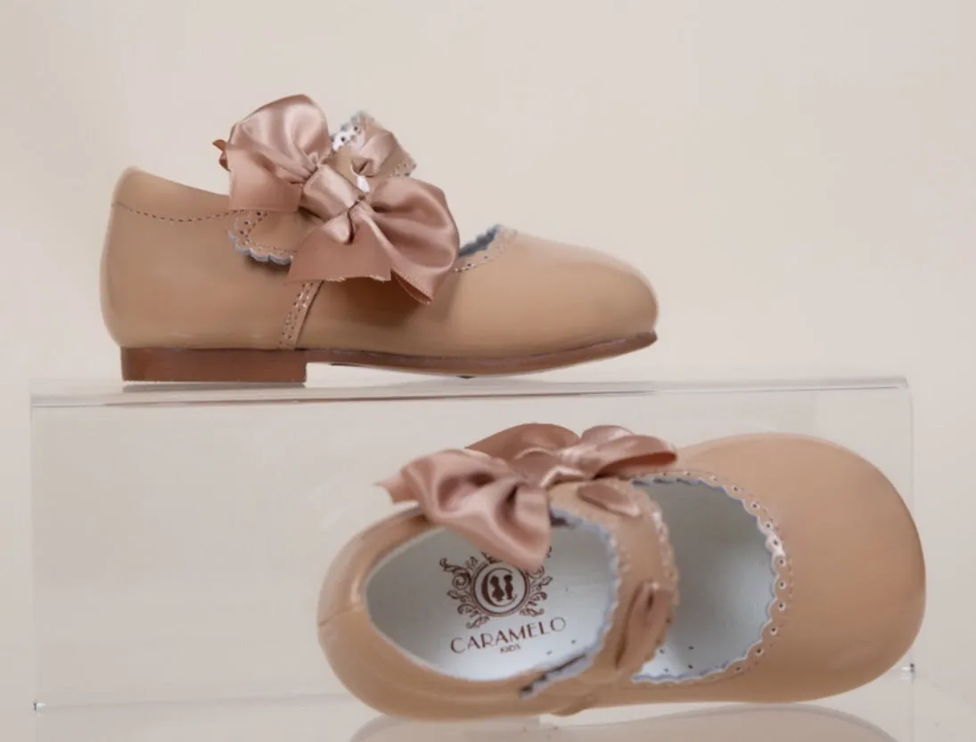 Caramelo Kids Mary Jane Side Bow Shoes - Camel