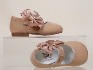 Caramelo Kids Mary Jane Side Bow Shoes - Camel