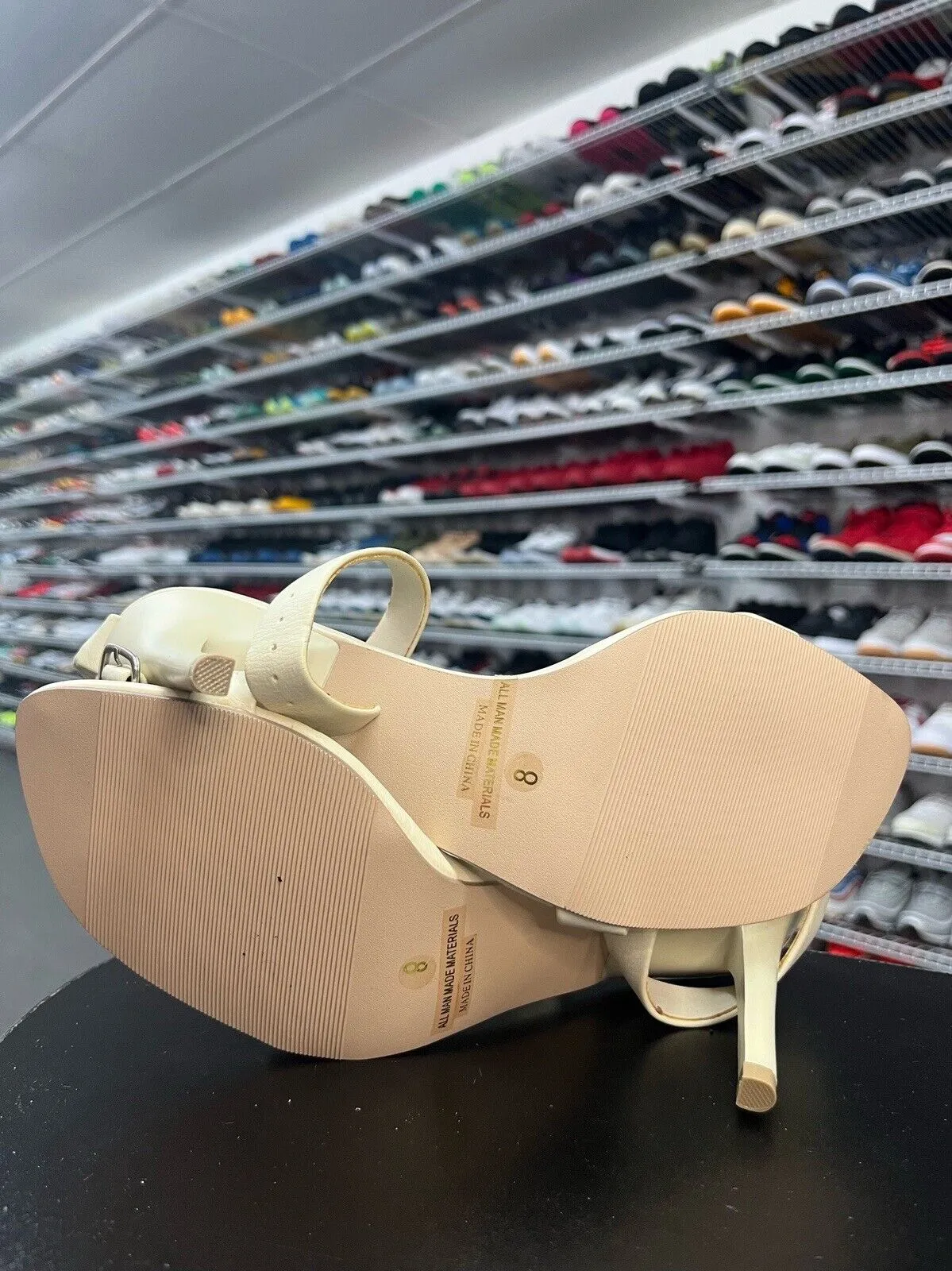 Cathy Jean Beige Stiletto Heel Open Toe Ankle Buckle Shoes Size 8