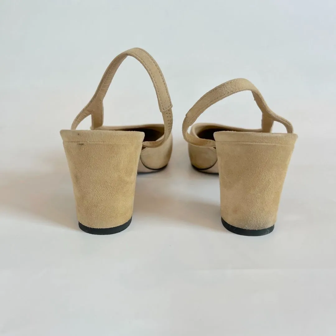 Chanel Beige/Black Leather CC Slingback Pumps Size 38