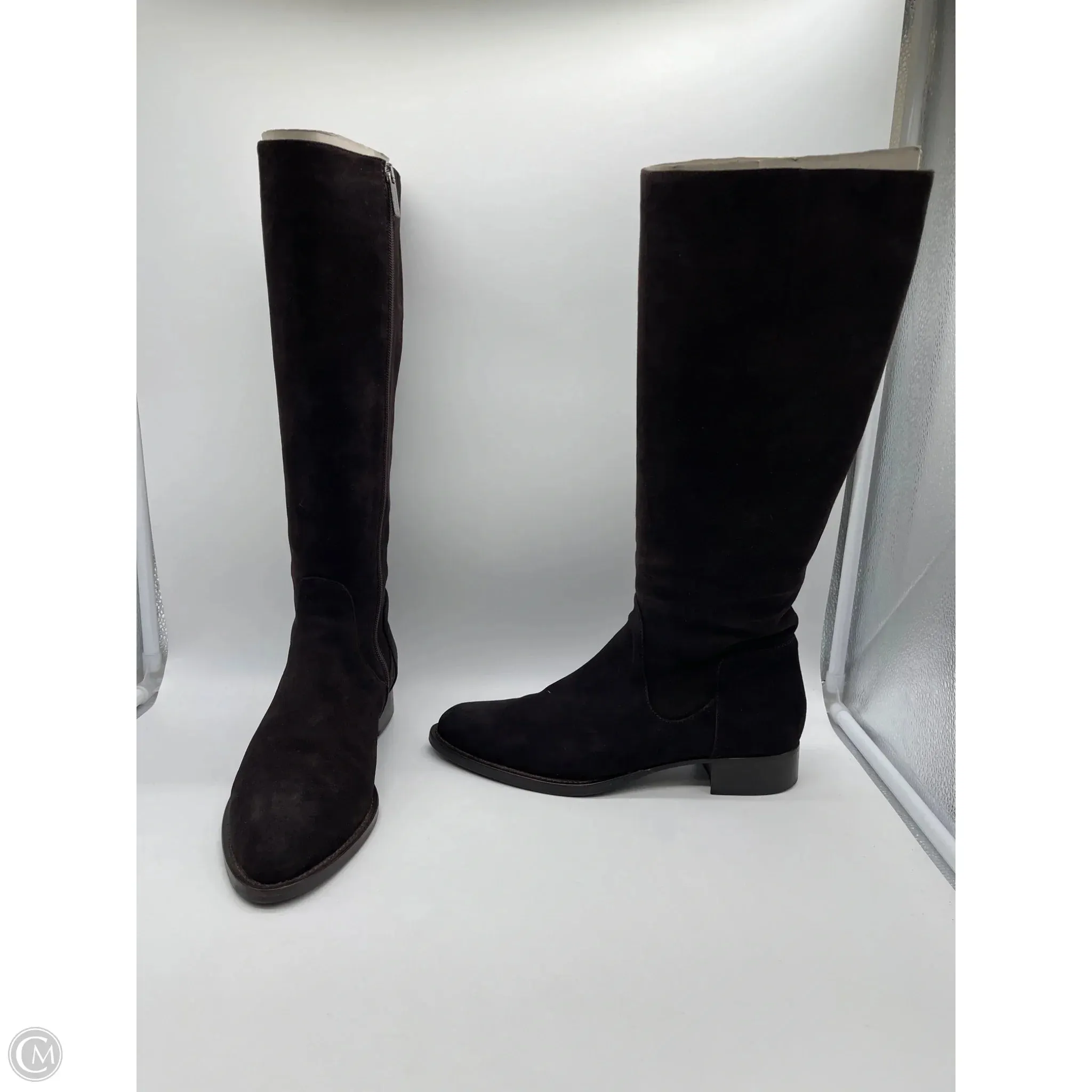 Boots Knee Flats By Aquatalia In Brown, Size: 9.5 Shiny Finish Fashion Boost
