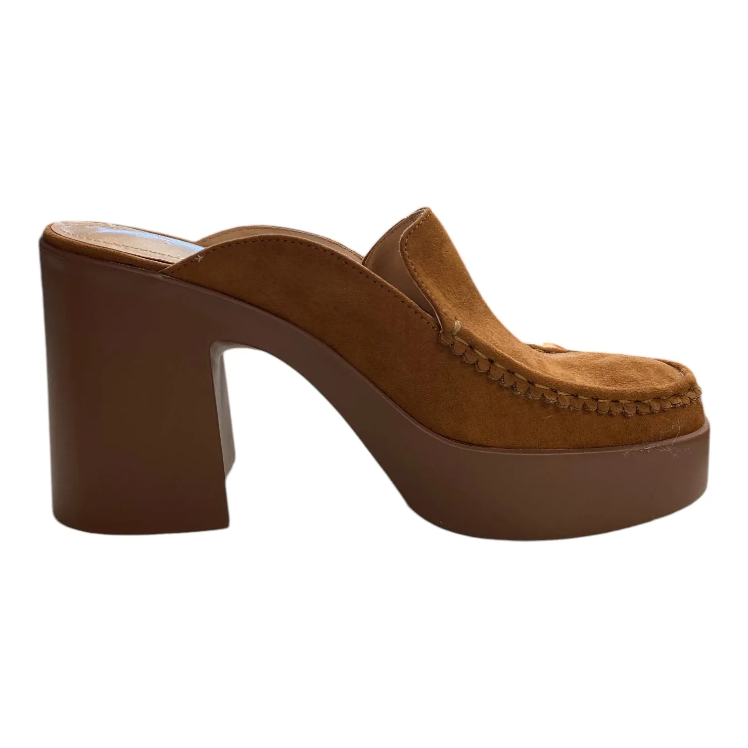 Rubber Outsole Summer Heels Shoes Heels Block By Just Fab In Brown, Size: 9.5