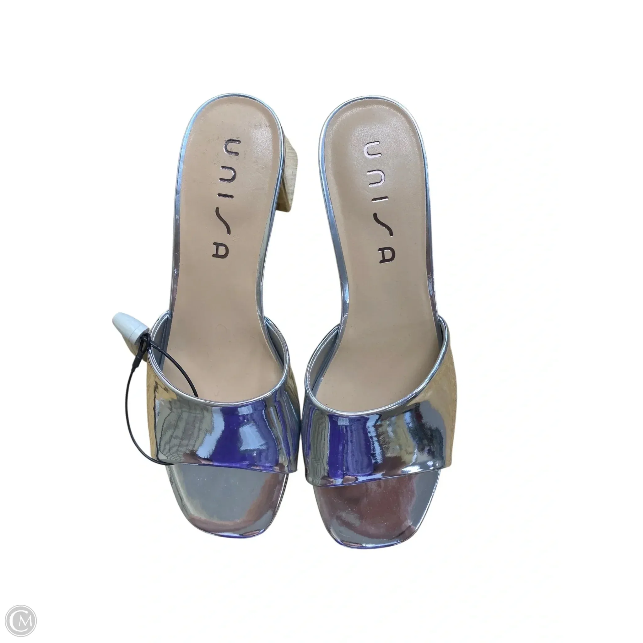 Chic Heeled Booties Shoes Heels Block By Unisa In Silver, Size: 9
