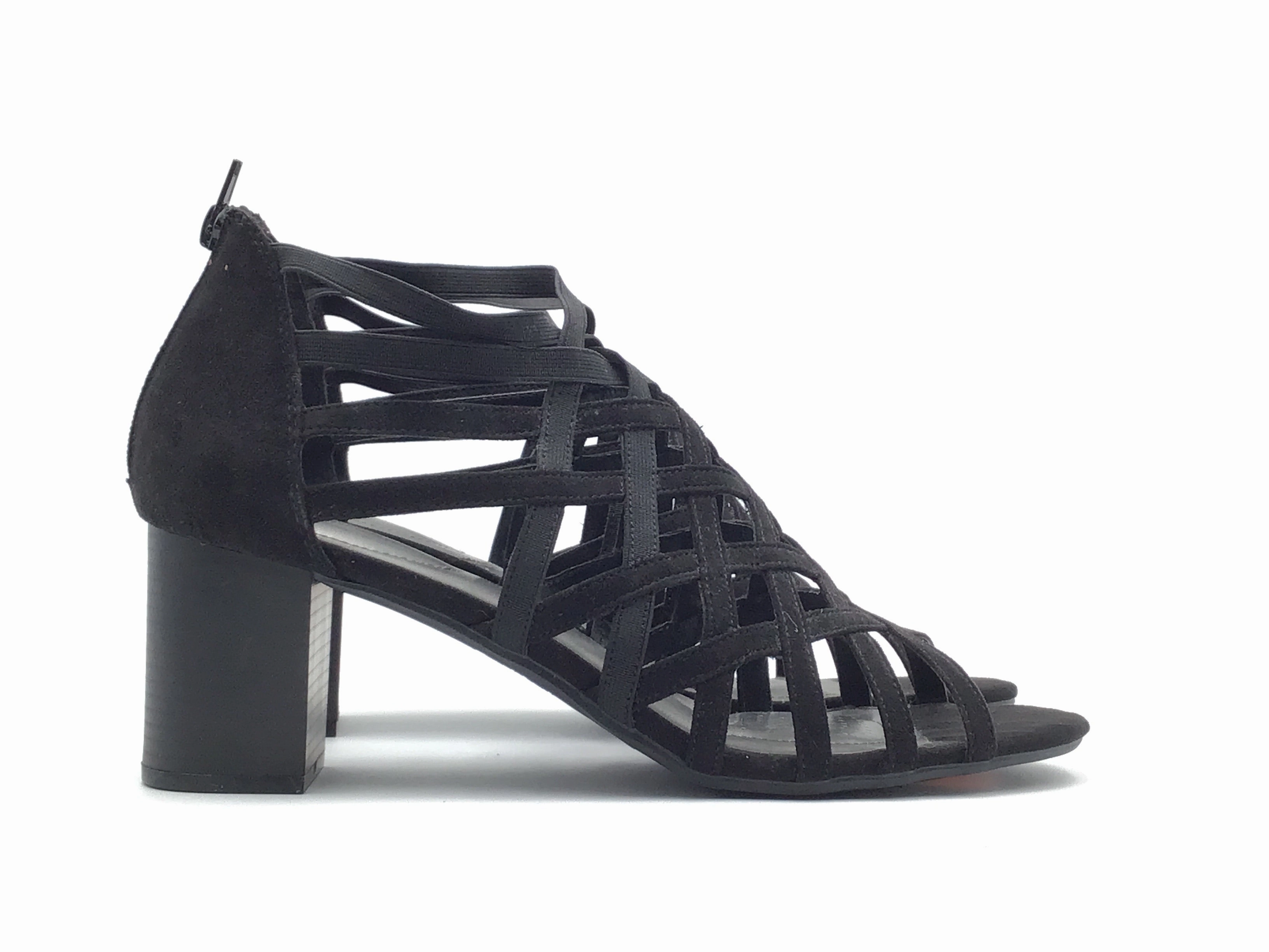 Soft Leather party mode Black Shoes Heels Block Dexflex, Size 12