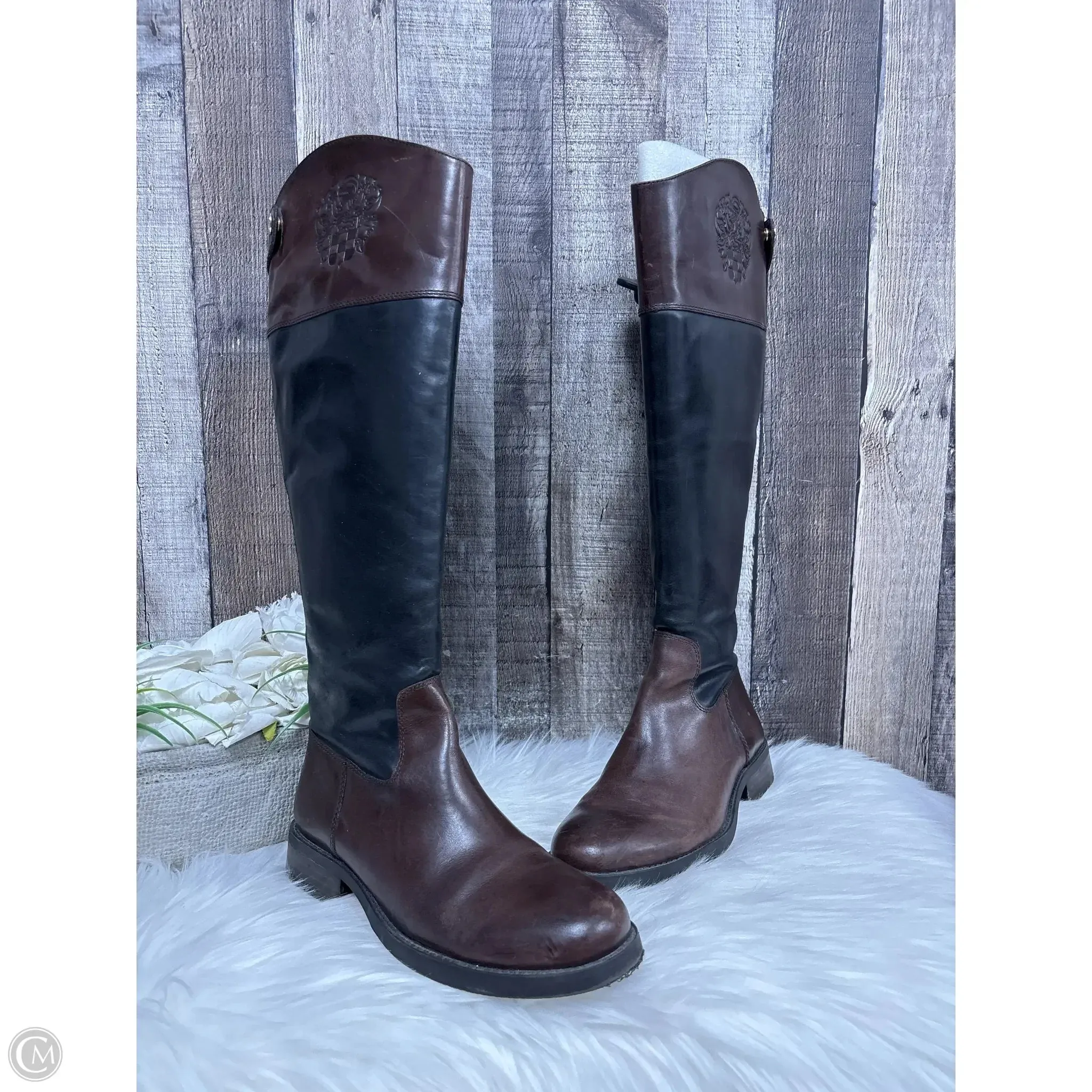 Boots Knee Flats By Vince Camuto In Black & Brown, Size: 6 Fashion Comfort