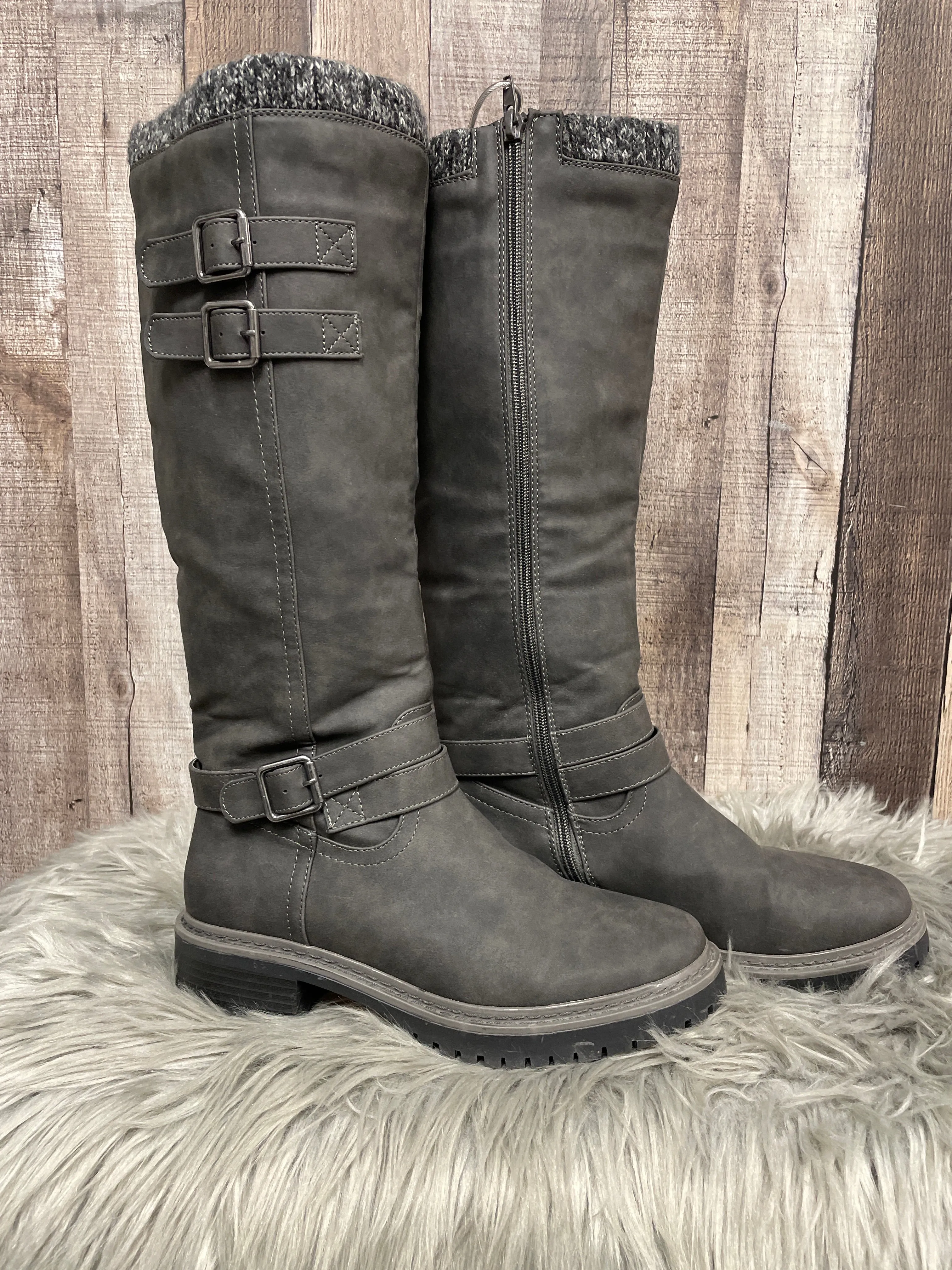 Boots Knee Heels By Just Fab In Grey, Size: 8 Flawless Look Edgy style