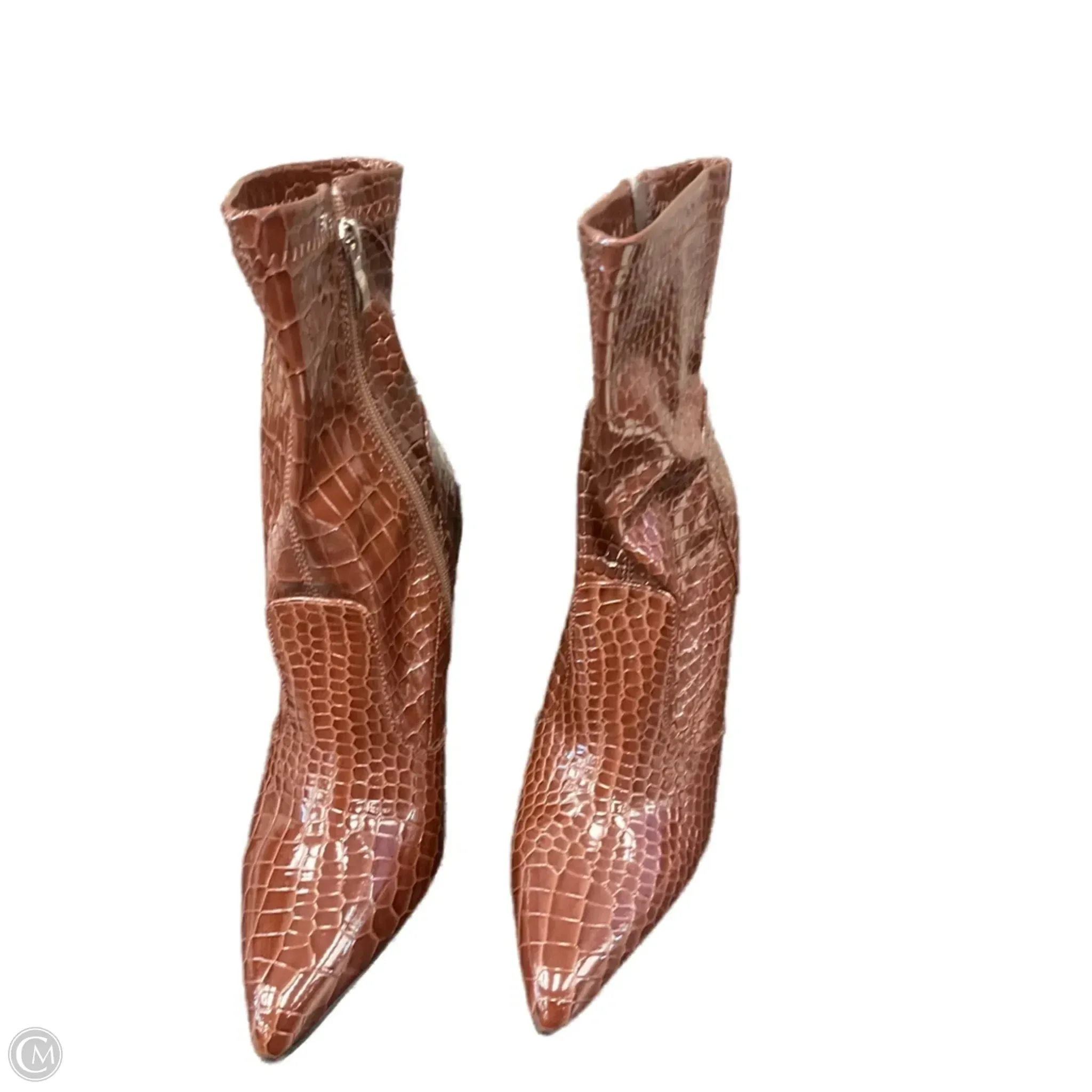 Cushioned Insole Boots Mid-calf Heels By Boohoo Boutique In Brown, Size: 8.5