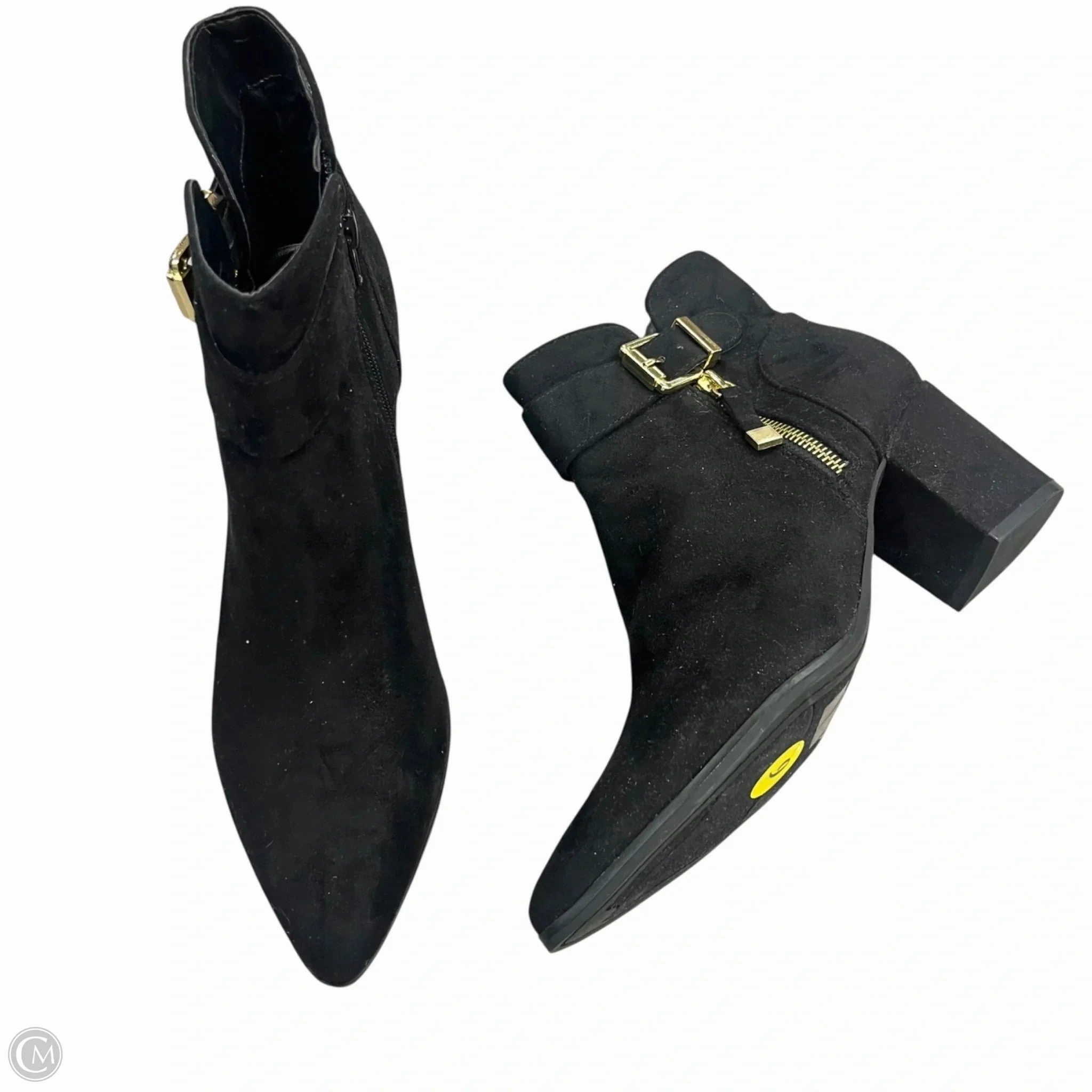 Boots Ankle Heels By Unisa In Black & Gold, Size: 9 Shock Absorbing Technology Anti   Blister