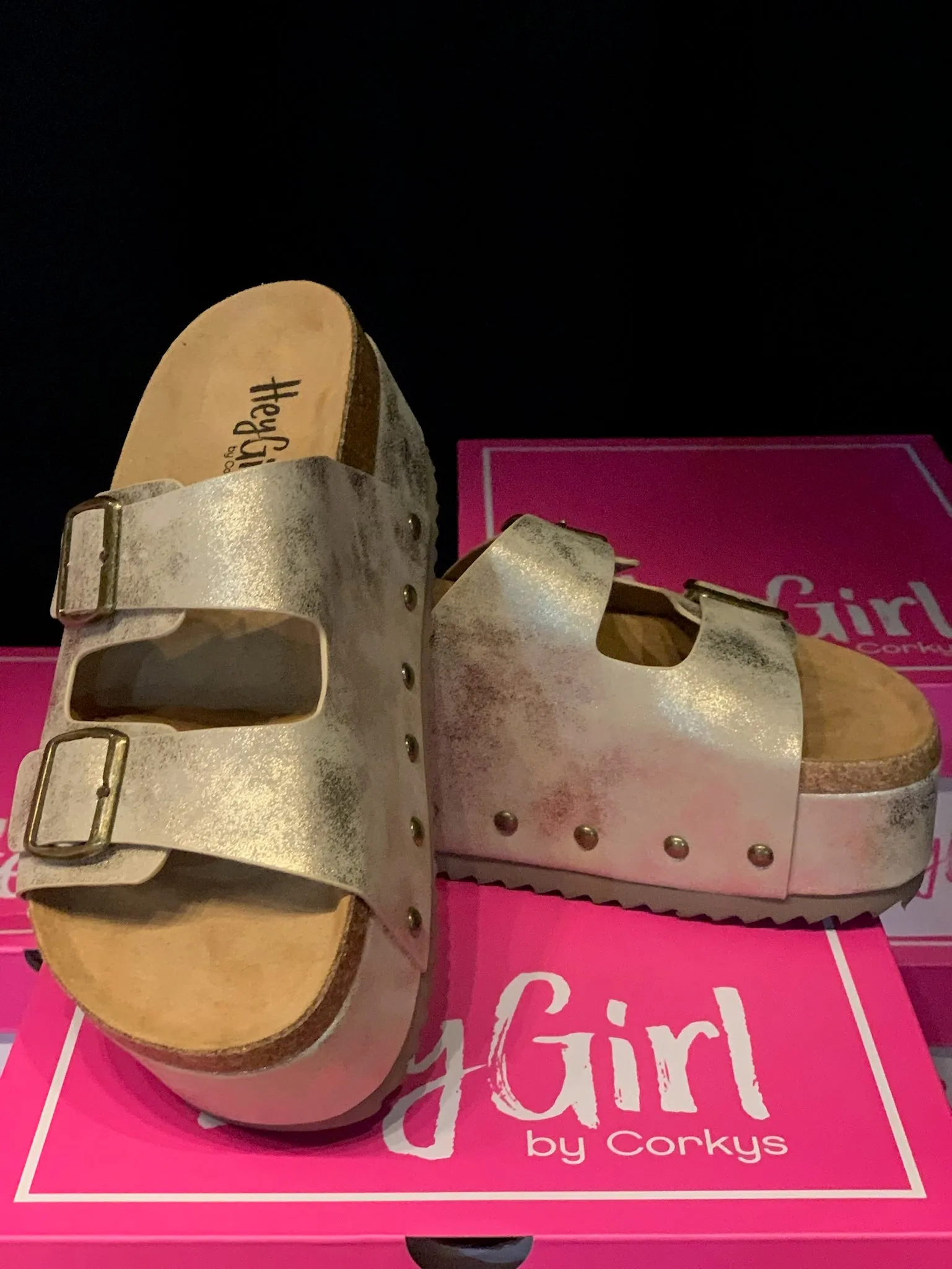 Corkys Wannabe Brushed Gold Platform Sandal