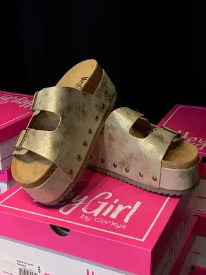 Corkys Wannabe Brushed Gold Platform Sandal