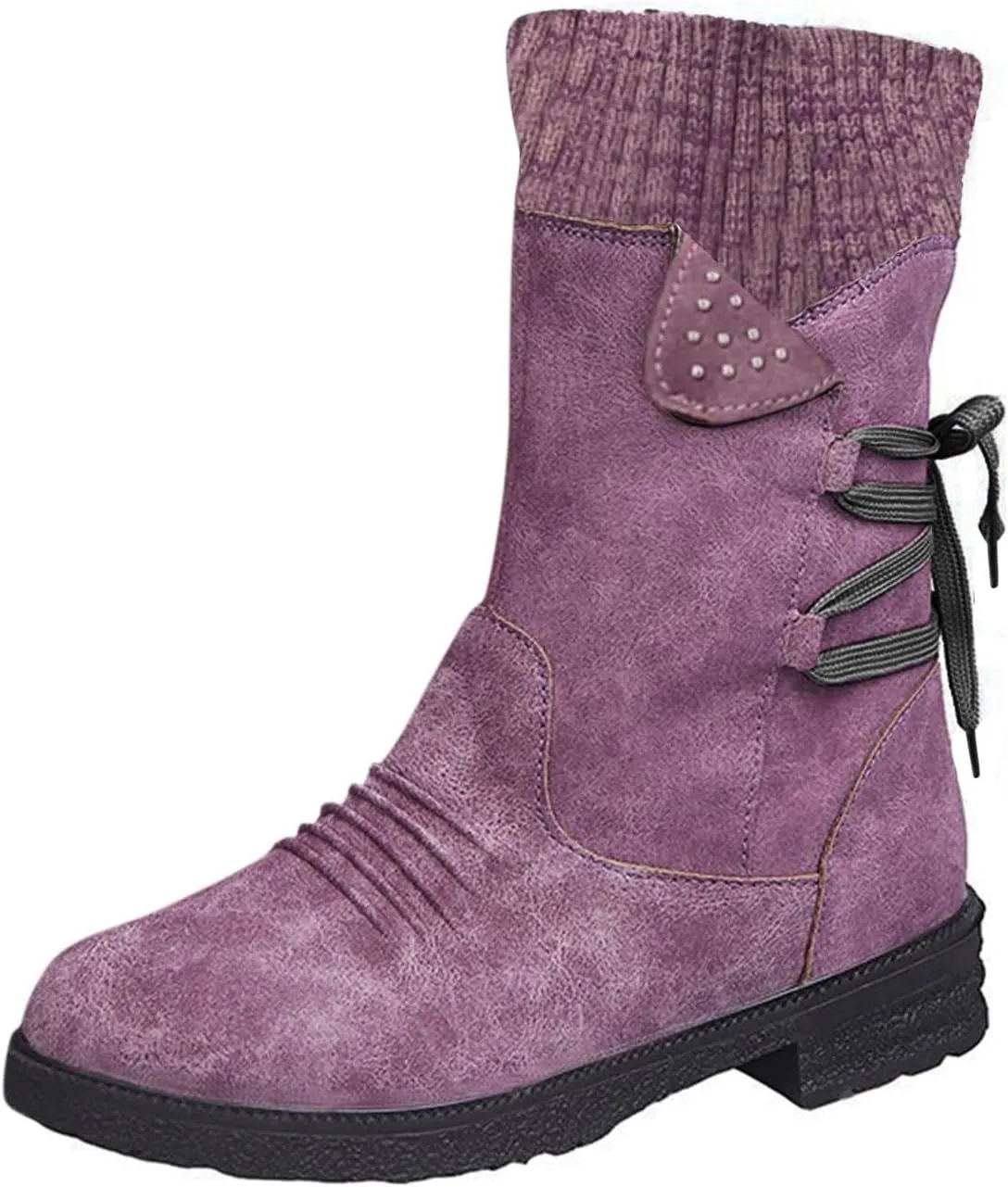 Cowboy Boots for Women, Trendy Winter Low Heel Warm Outdoor Shoes Side Zip Western Non Slip Platform Cowboy Hiking Boots