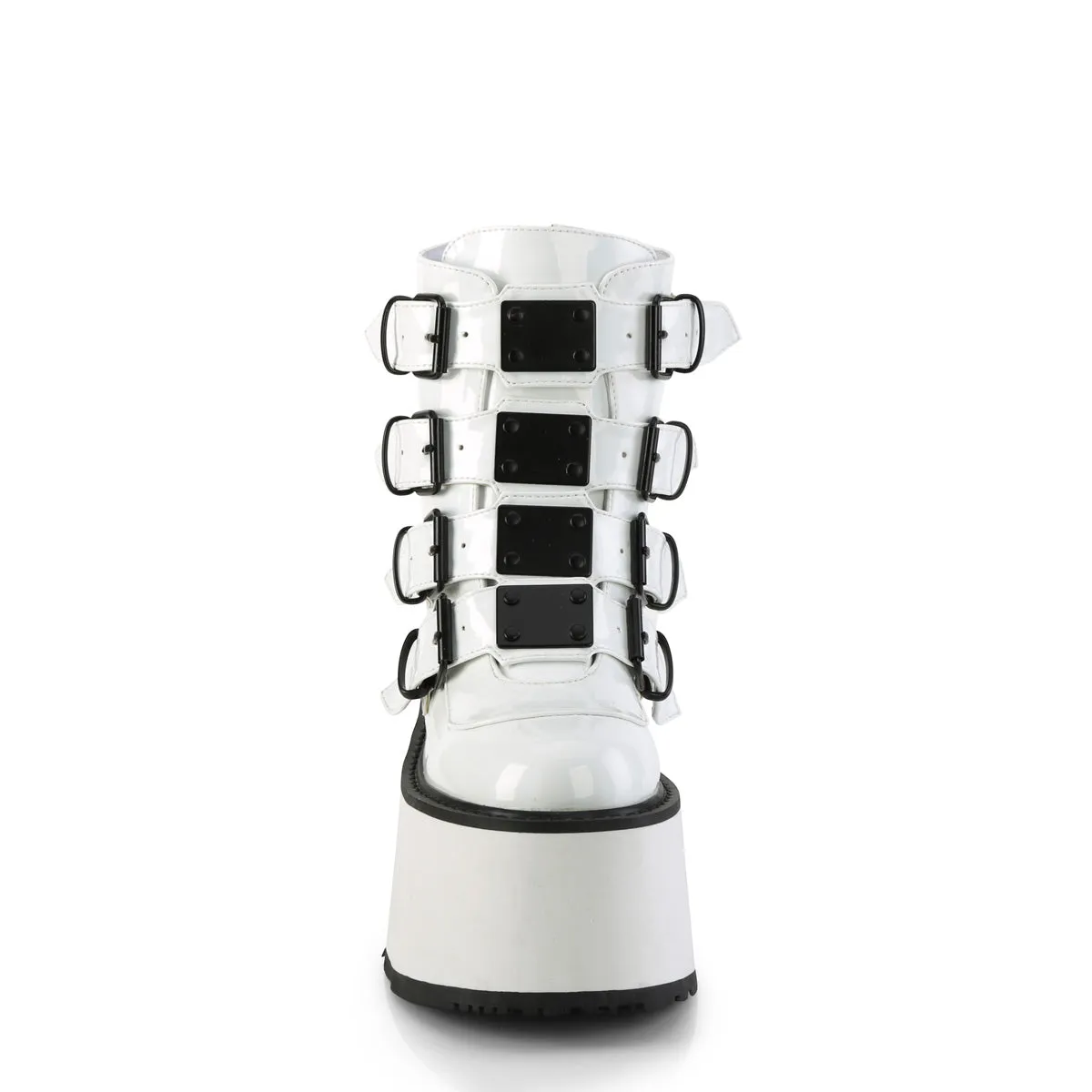 DAMNED-105 DemoniaCult White Holo Patent Sexy Women's Ankle Boots (Alternative Footwear)