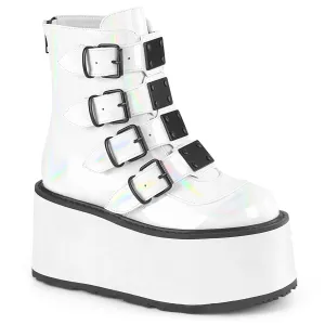DAMNED-105 DemoniaCult White Holo Patent Sexy Women's Ankle Boots (Alternative Footwear)