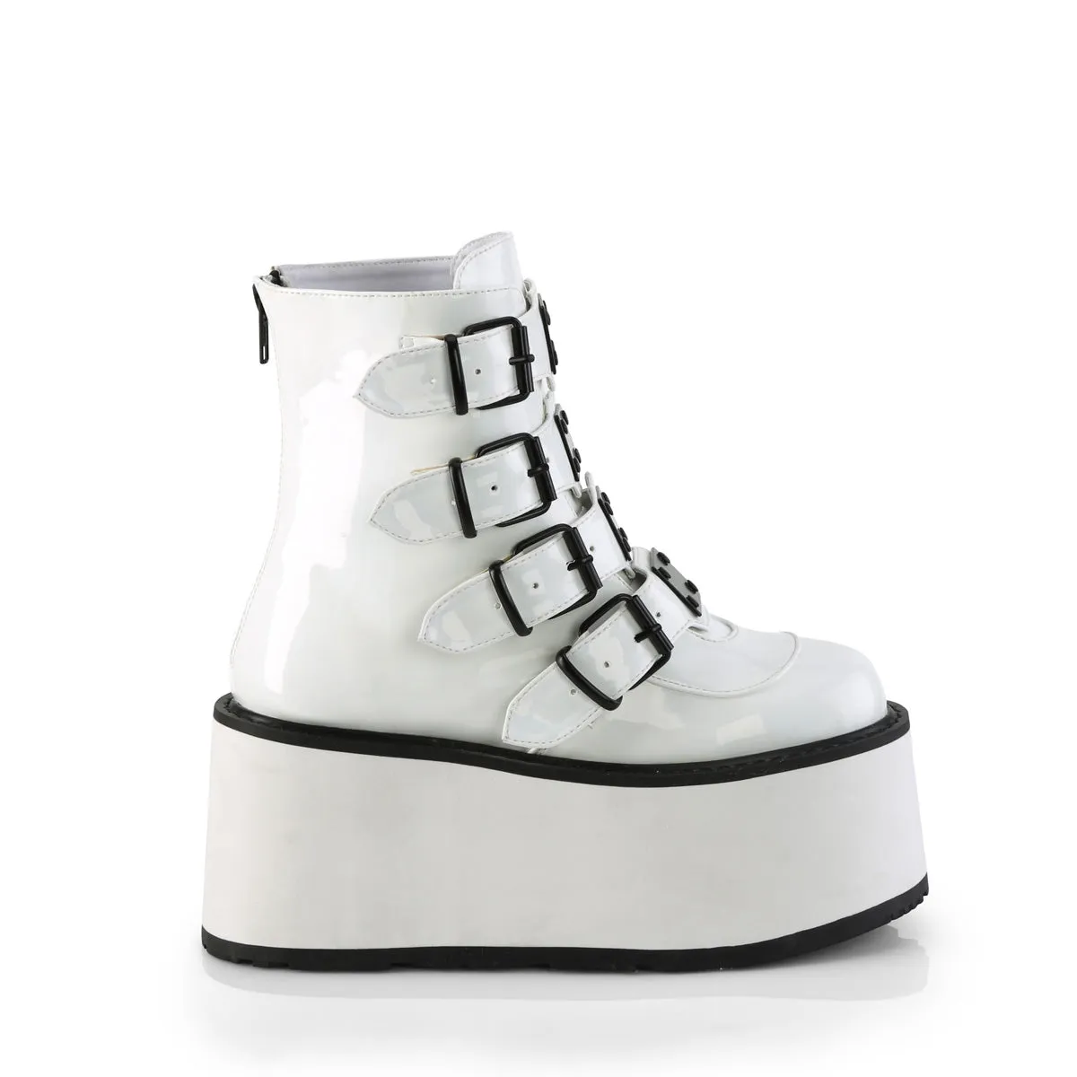 DAMNED-105 DemoniaCult White Holo Patent Sexy Women's Ankle Boots (Alternative Footwear)