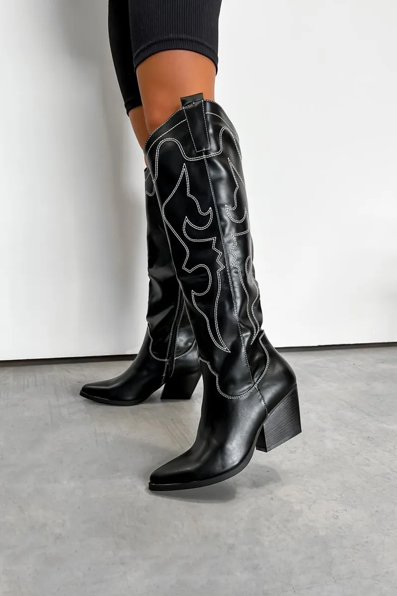 DETROIT Knee High Western Cowboy Boots - Black