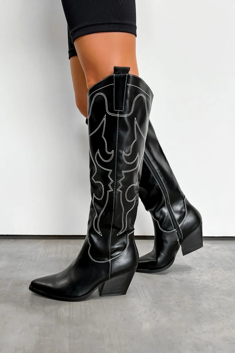 DETROIT Knee High Western Cowboy Boots - Black