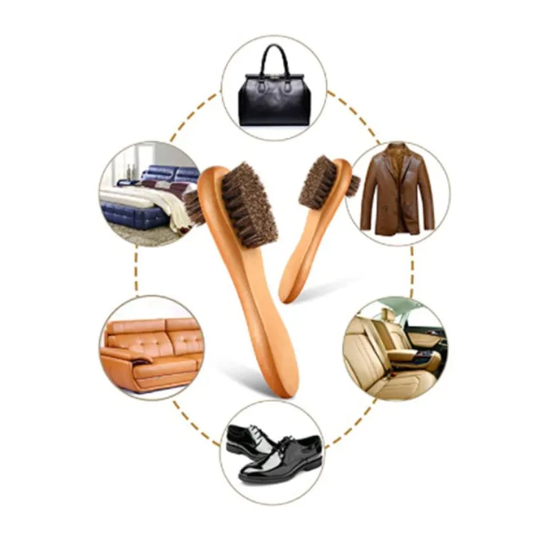 Double Sided Wooden Horsehair Shoe Brush Kit for Cleaning / Polishing Shoes (Set of 4)