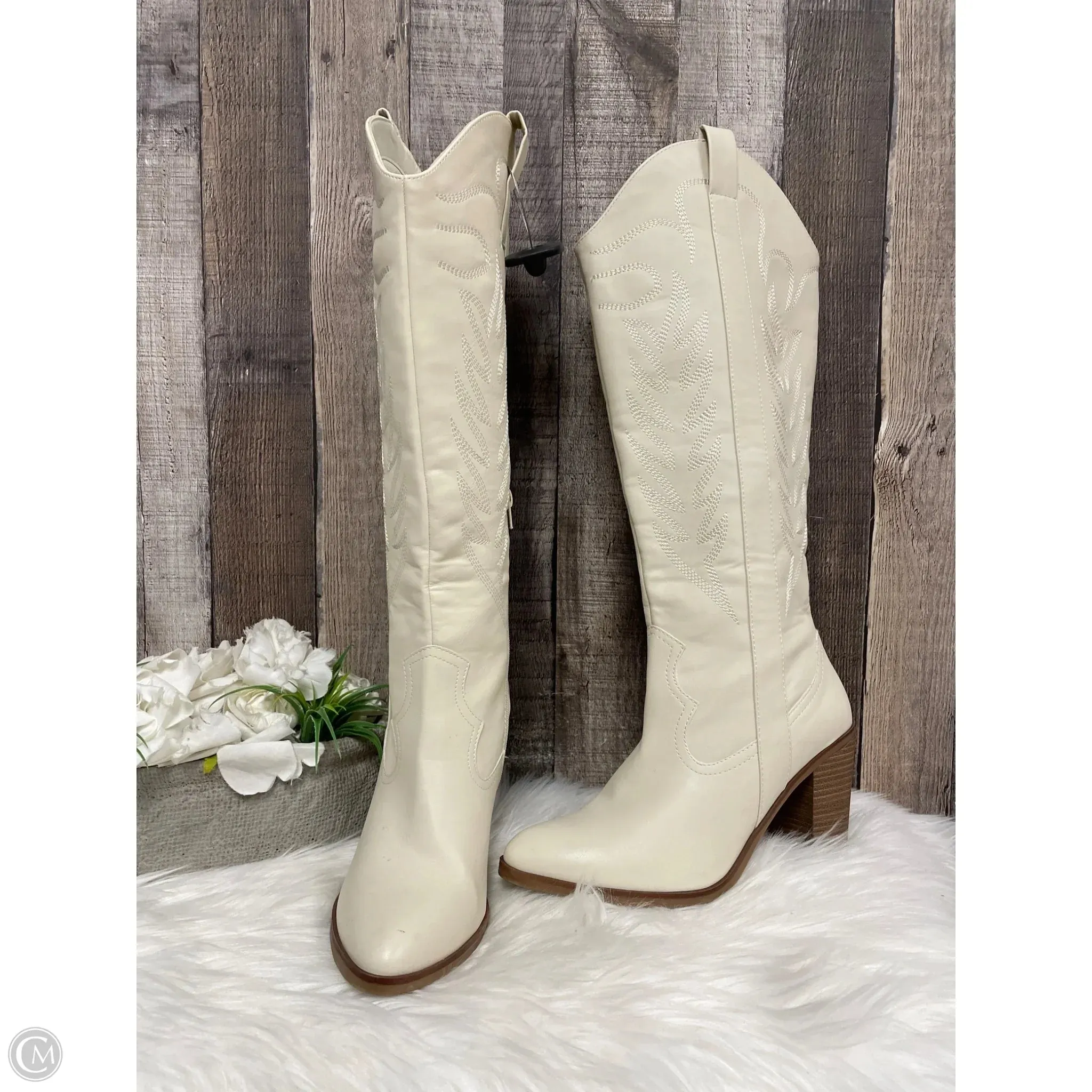 Winter Street Style Perfect Shape Boots Knee Heels By Mia In Beige, Size: 10
