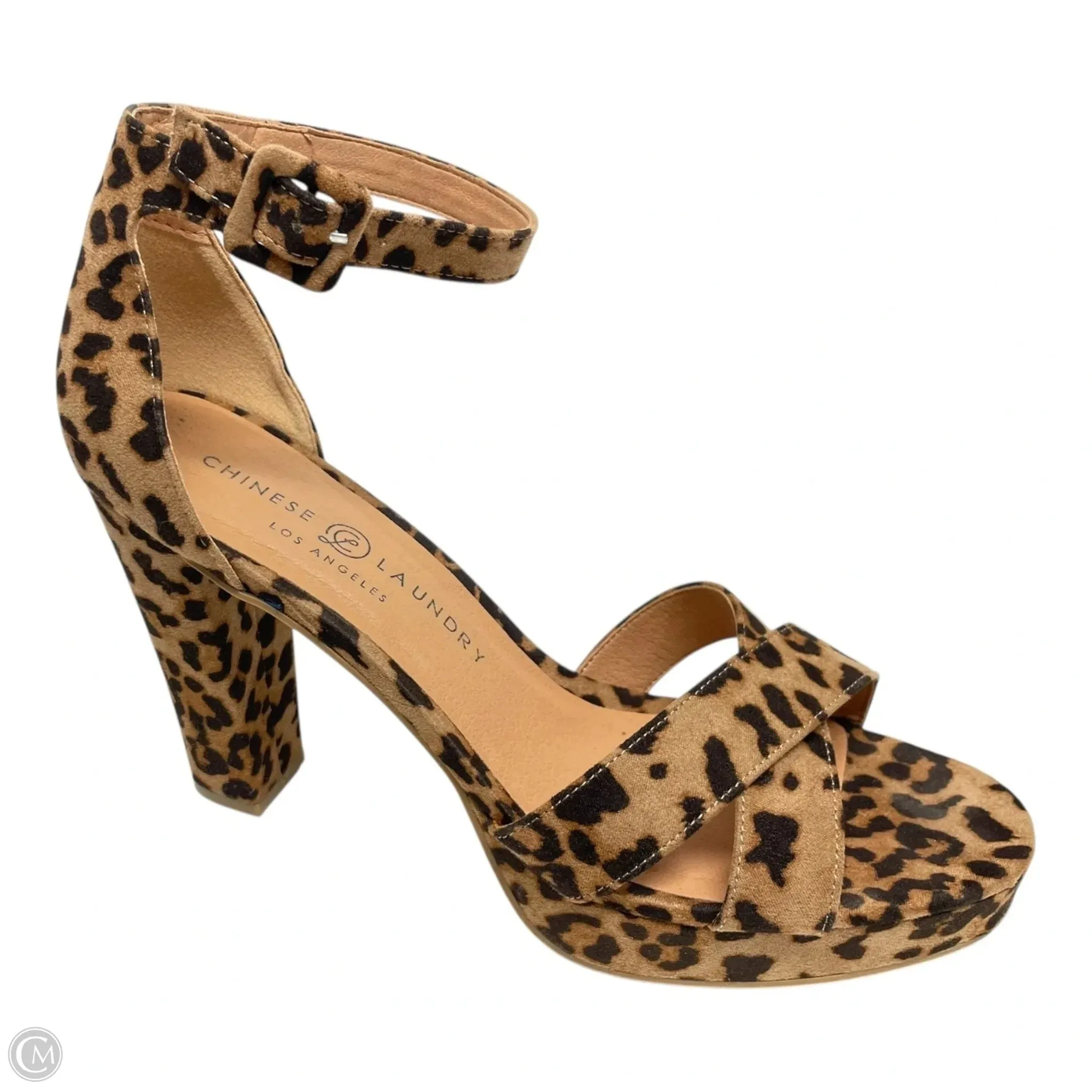 Shoes Heels Block By Chinese Laundry In Animal Print, Size: 10 Open Toe Boots Textured Heels