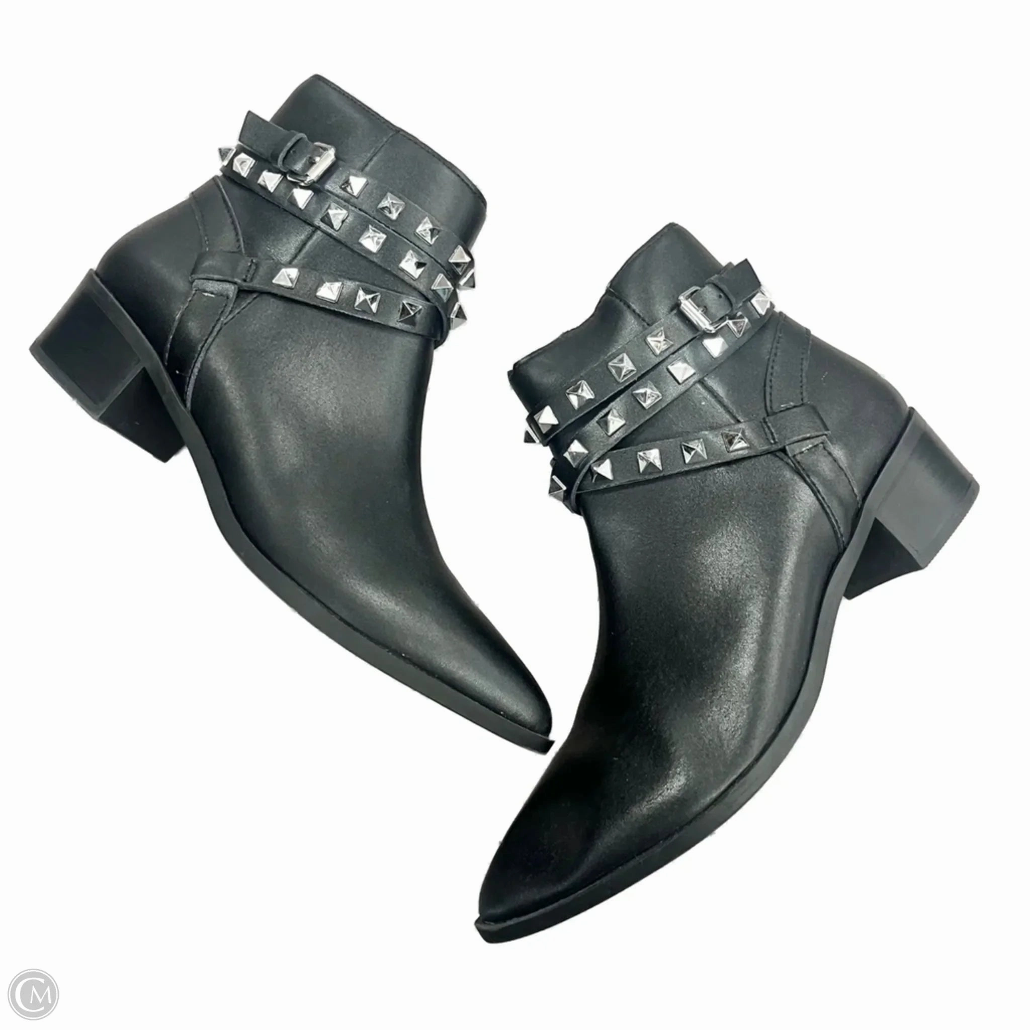 Summer Friendly Boots Ankle Heels By Steve Madden In Black & Silver, Size: 6.5