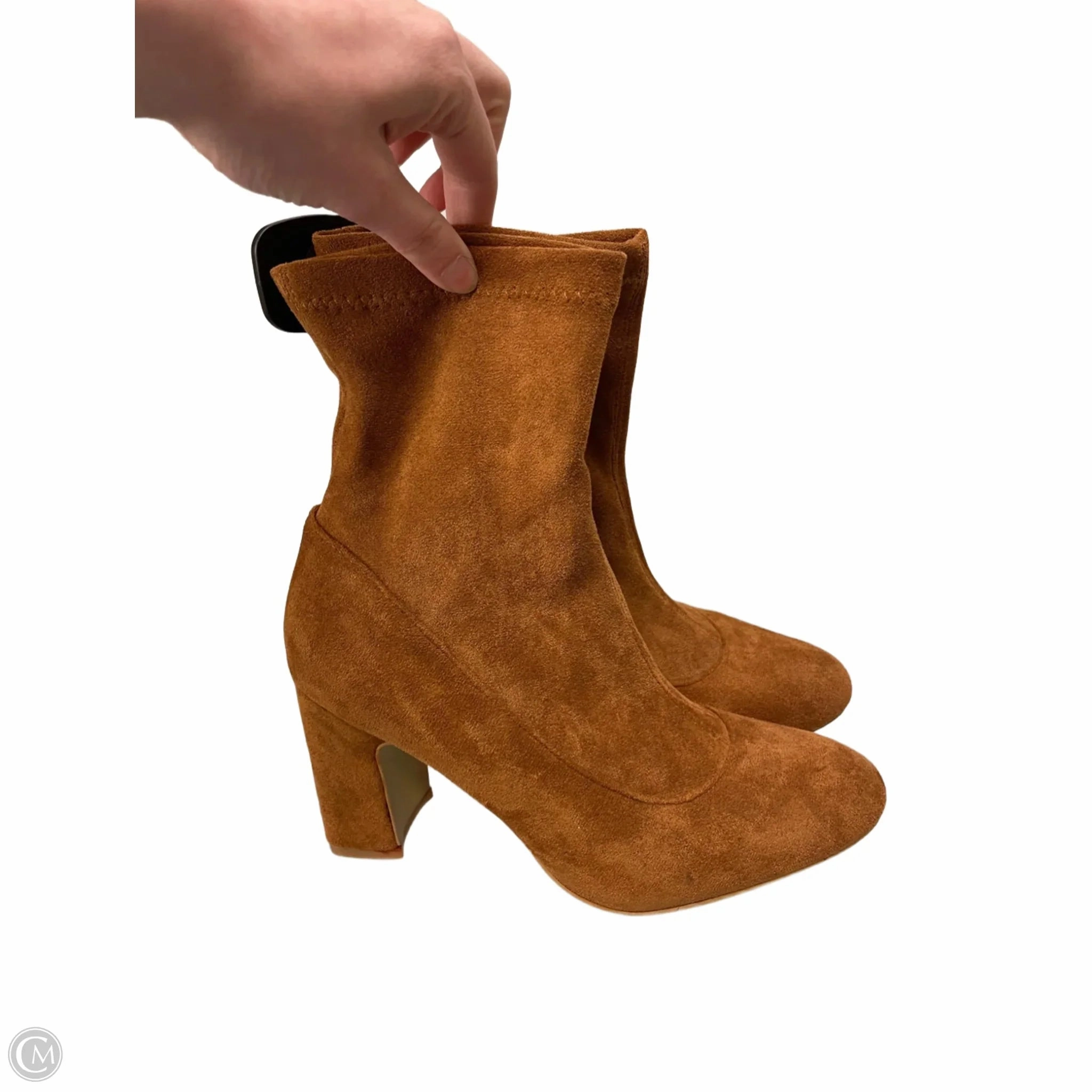 Slip Resistant Rainy Day Commuter Gold Shine Boots Ankle Heels By Forever 21 In Brown, Size: 8.5