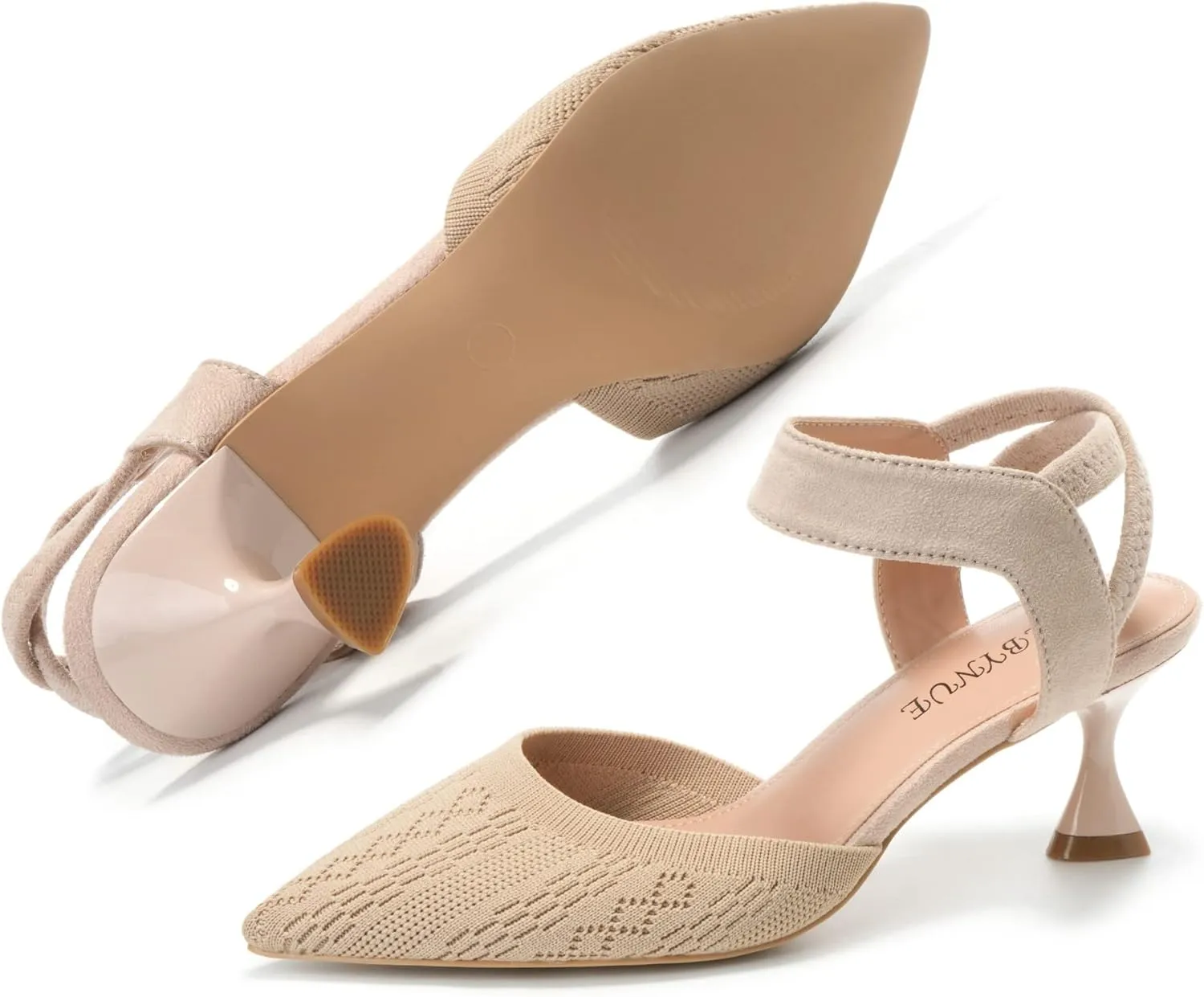 EBYNUE Women's Pumps Low Heel 2.5 inch Pointed Closed Toe Slingback Kitten Heels Party Wedding Comfortable Dress Shoes