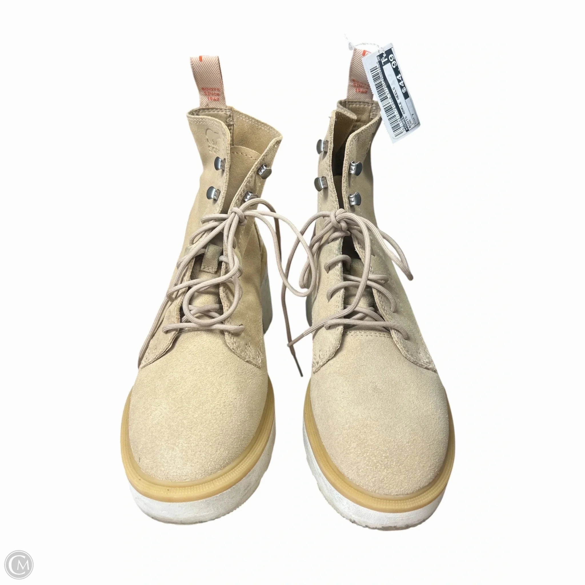 Ultimate Grip Tread Comfortable Sockliner Boots Ankle Heels By Sorel In Tan, Size: 7