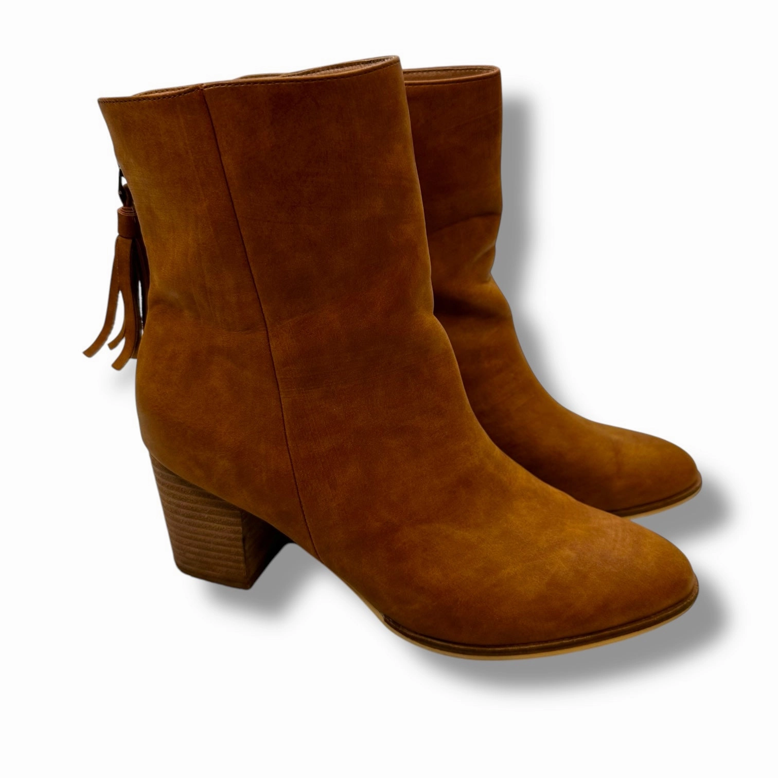 Gold Shine Boots Ankle Heels By Clothes Mentor In Tan, Size: 10