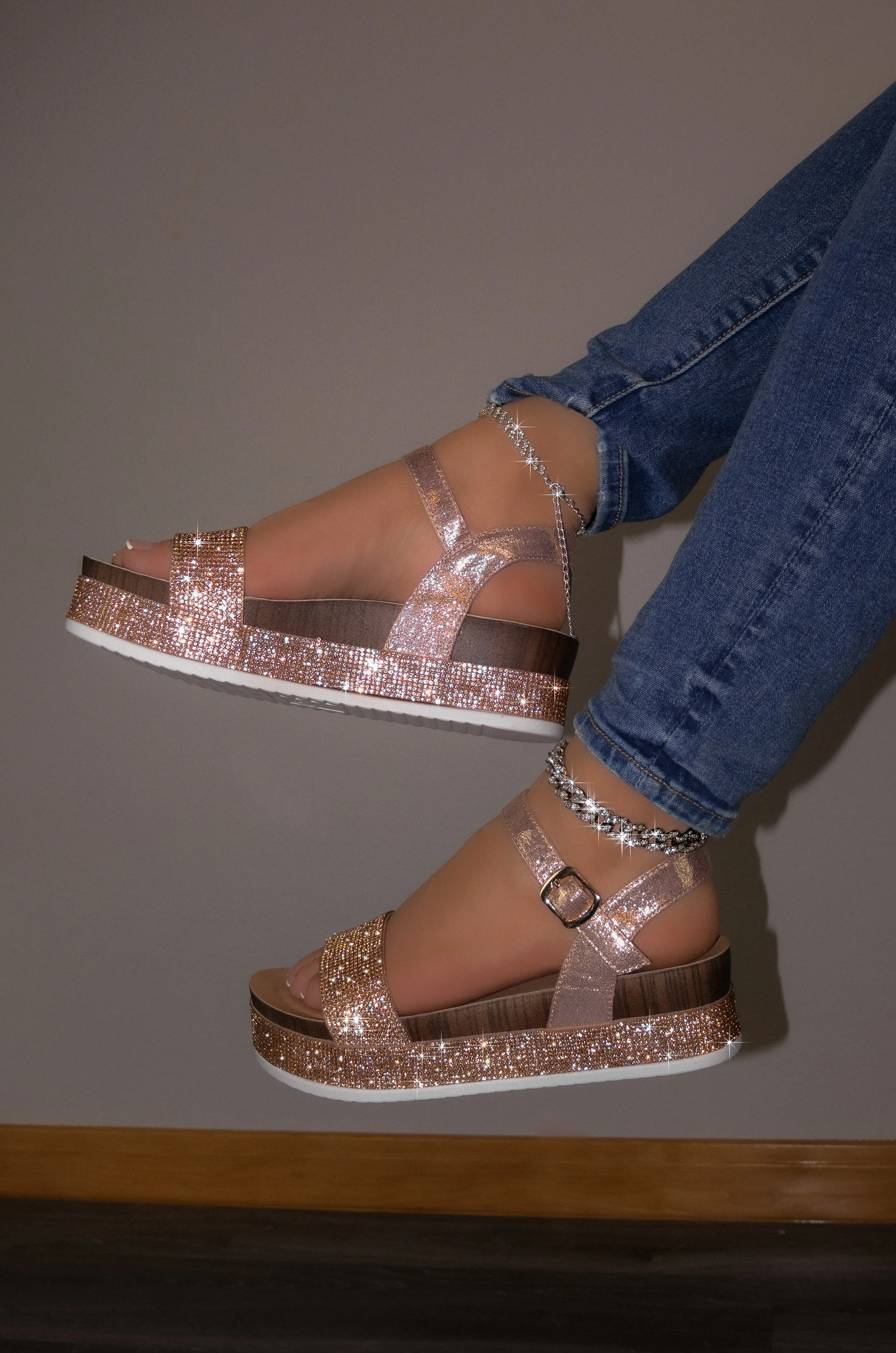 Electra - Wide Friendly Embellished Ankle Strap Platform Sandals