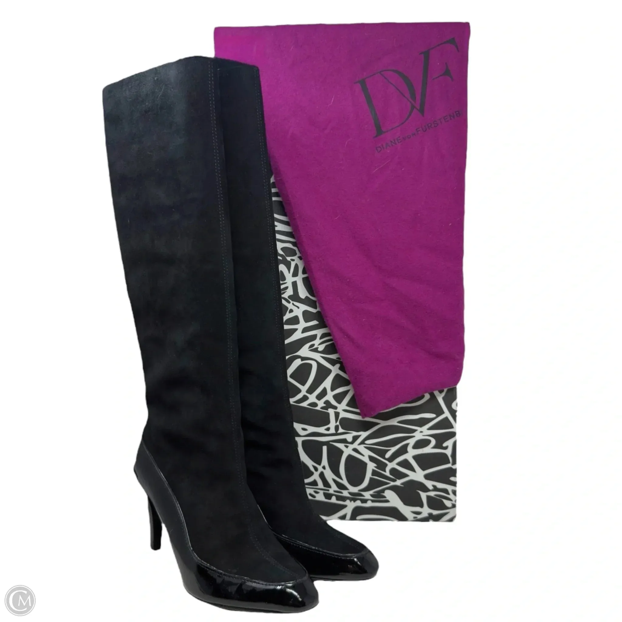 Dalad Suede & Patent Leather Boots By Diane Von Furstenberg In Black, Size: 8 Fashion Layer