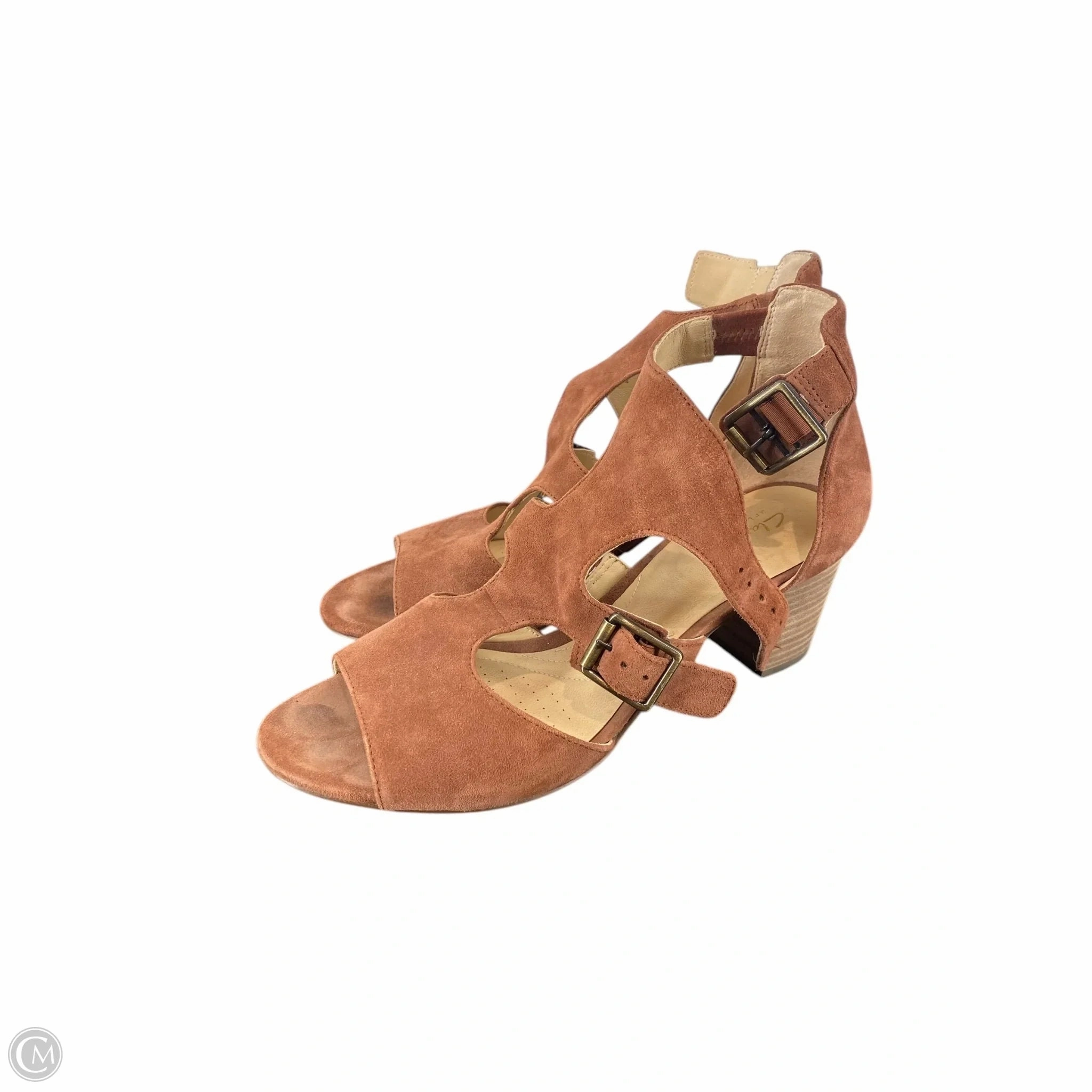 Fashionable Pumps Soft Material Shoes Heels Block By Clarks In Maroon, Size: 8.5
