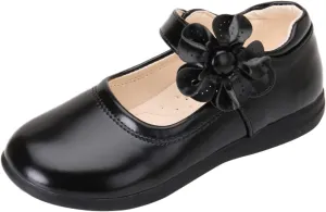 EnJoCho Baby Cute Girls Dress Shoes Shoes for Girls Comfortable PU Flats School Shoes for Mary Jane (Black-a#wer, 6.5-7 Years)