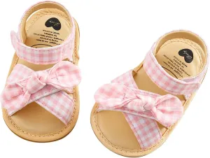 EnJoCho Infant Baby Girls Boys Plaid Sandals with Bownot Non Slip Soft Sole Prewalker Princess Wedding Dress Flats Shoes (Pink, 0-6M)