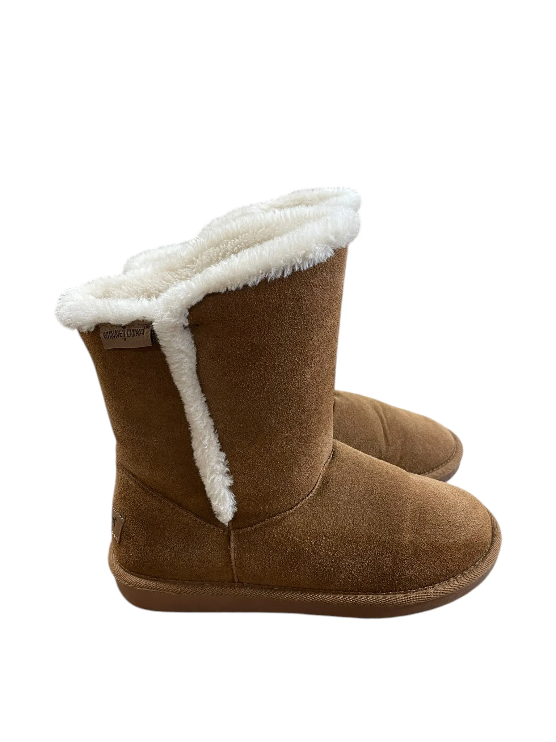 Stylish Boot Urban Detail Boots Mid-calf Flats By Minnetonka In Tan, Size: 8